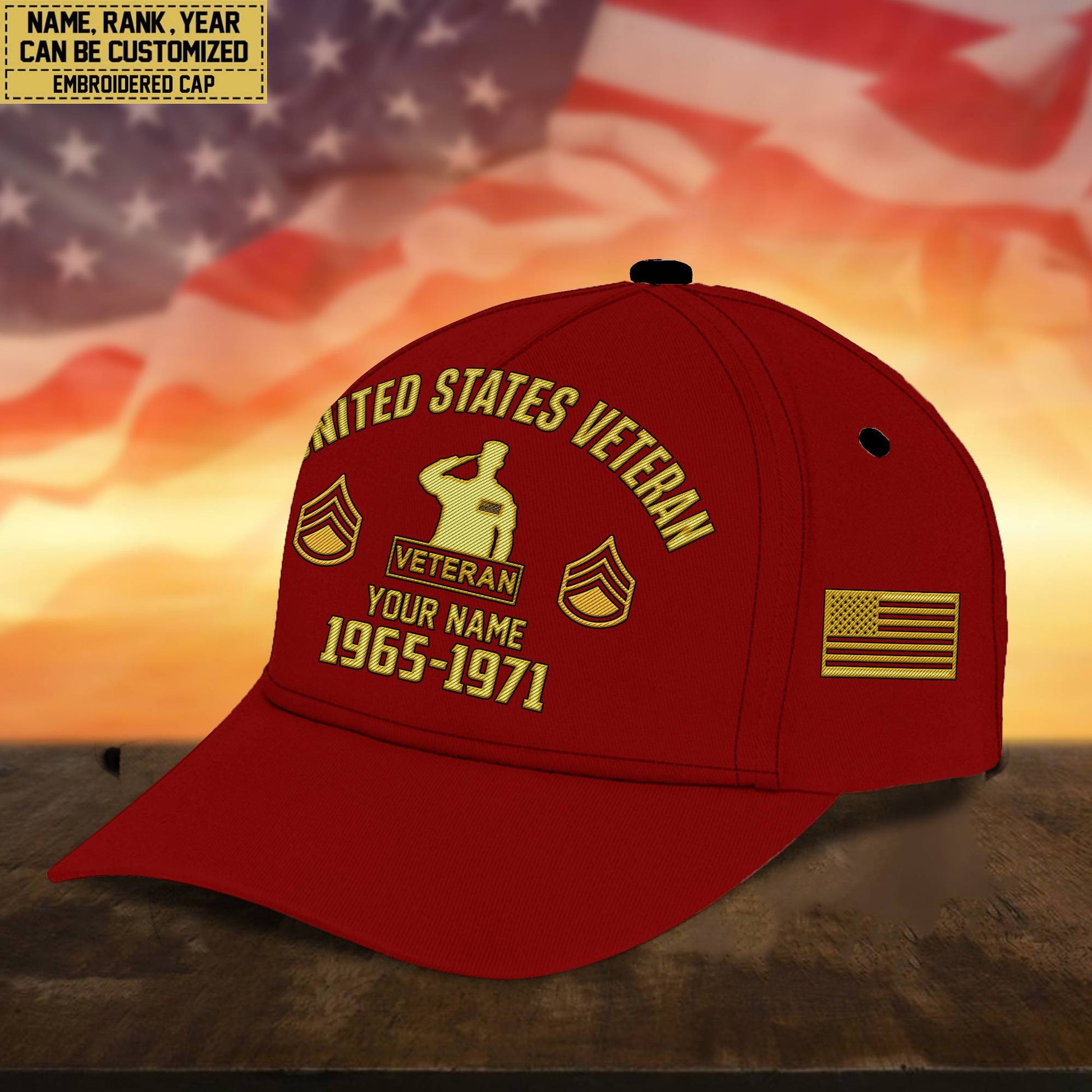 Custom Name, Rank, US Veteran Embroidered Cap, Hat for US Veteran, Gifts for Father's Day, Veterans Day VPVC300307