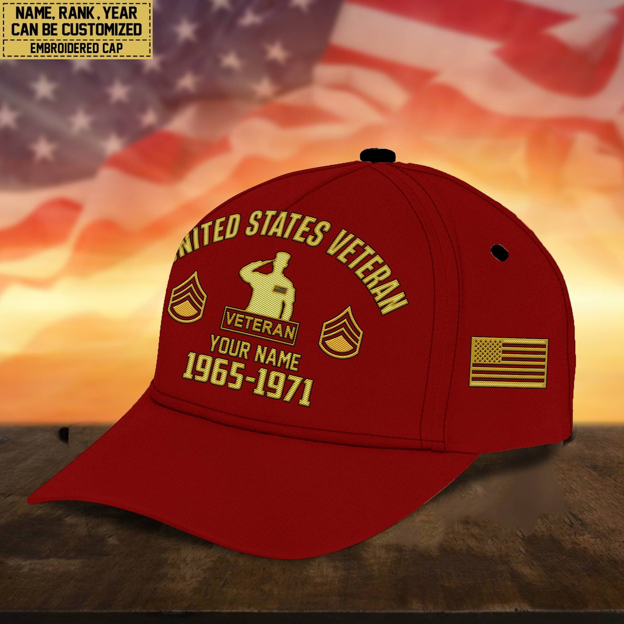 Custom Name, Rank, US Veteran Embroidered Cap, Hat for US Veteran, Gifts for Father's Day, Veterans Day VPVC300307