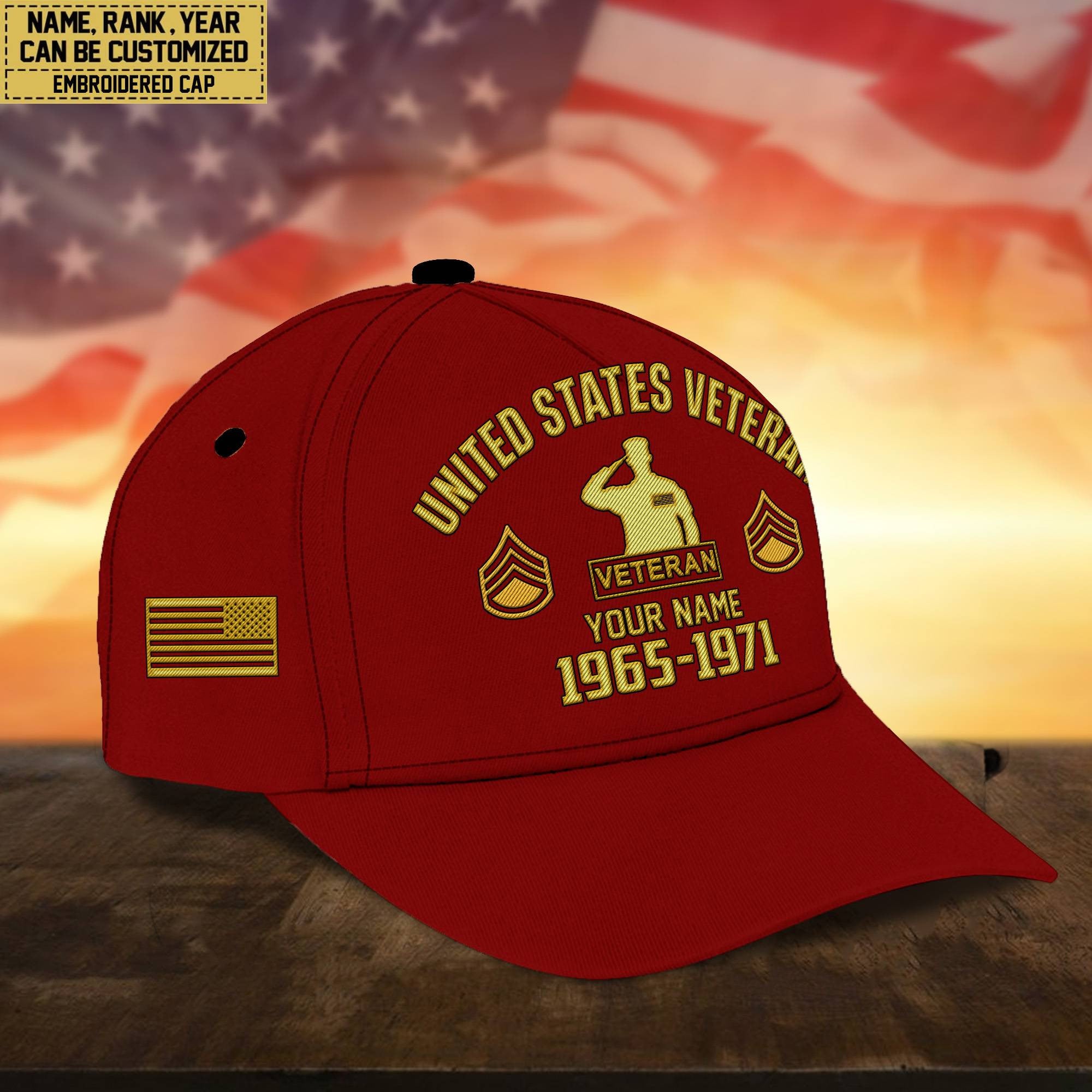 Custom Name, Rank, US Veteran Embroidered Cap, Hat for US Veteran, Gifts for Father's Day, Veterans Day VPVC300307