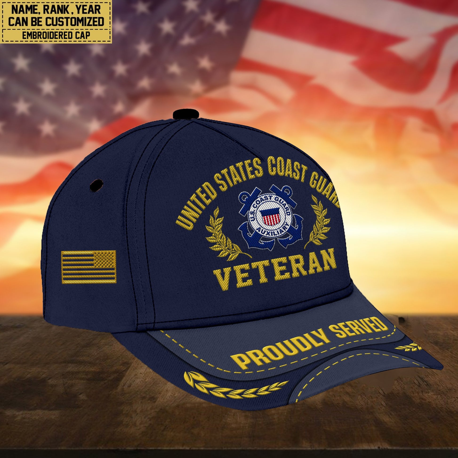 Premium Custom Name, Rank, USCG Embroidered Cap, Hat for Coast Guard Veteran, Gifts for Father's Day, Veterans Day VPVC300405