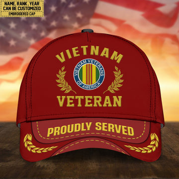 Premium Custom Name, Rank, Vietnam Veteran Embroidered Cap, Hat for Vietnam Veteran, Gifts for Father's Day, Veterans Day VPVC300406
