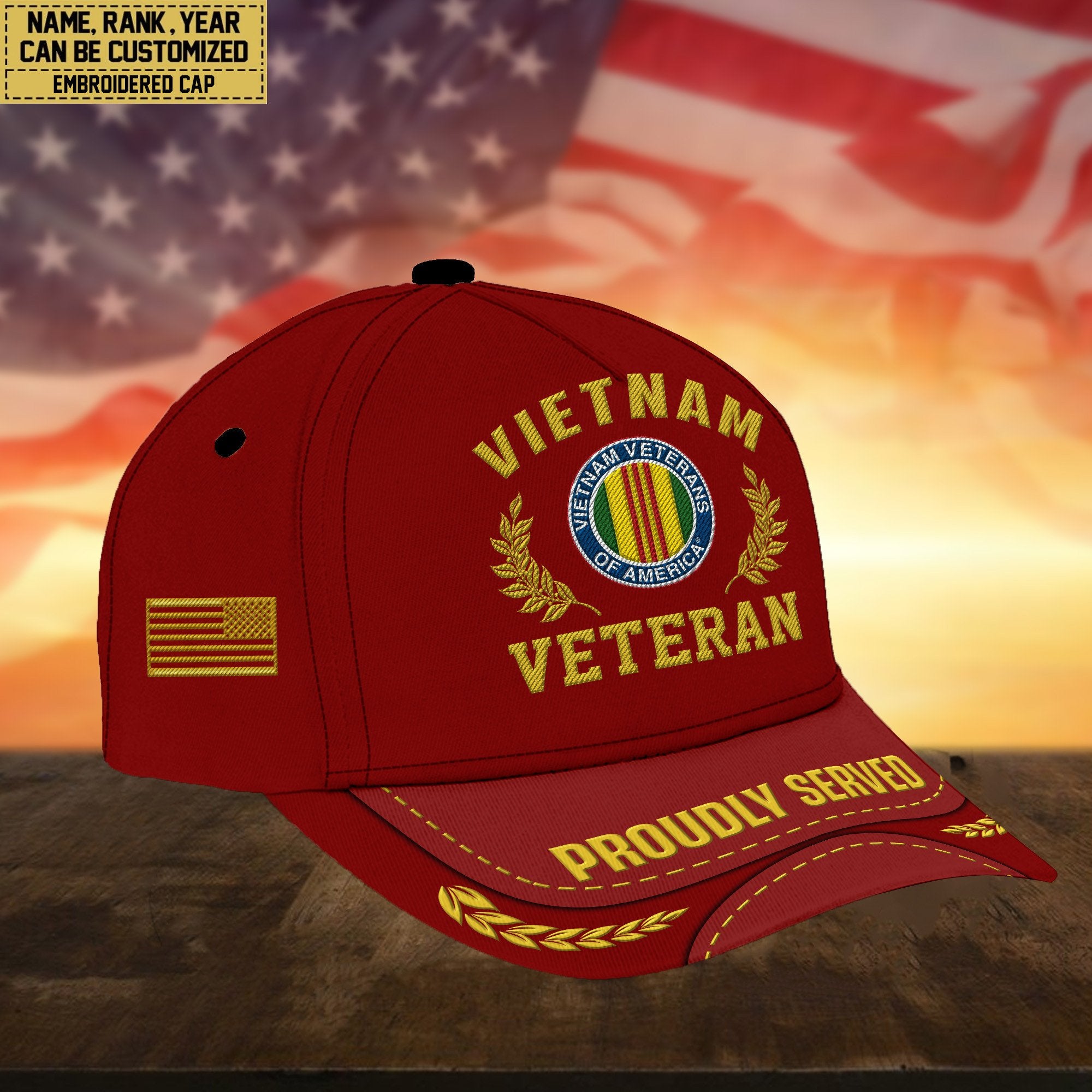 Premium Custom Name, Rank, Vietnam Veteran Embroidered Cap, Hat for Vietnam Veteran, Gifts for Father's Day, Veterans Day VPVC300406