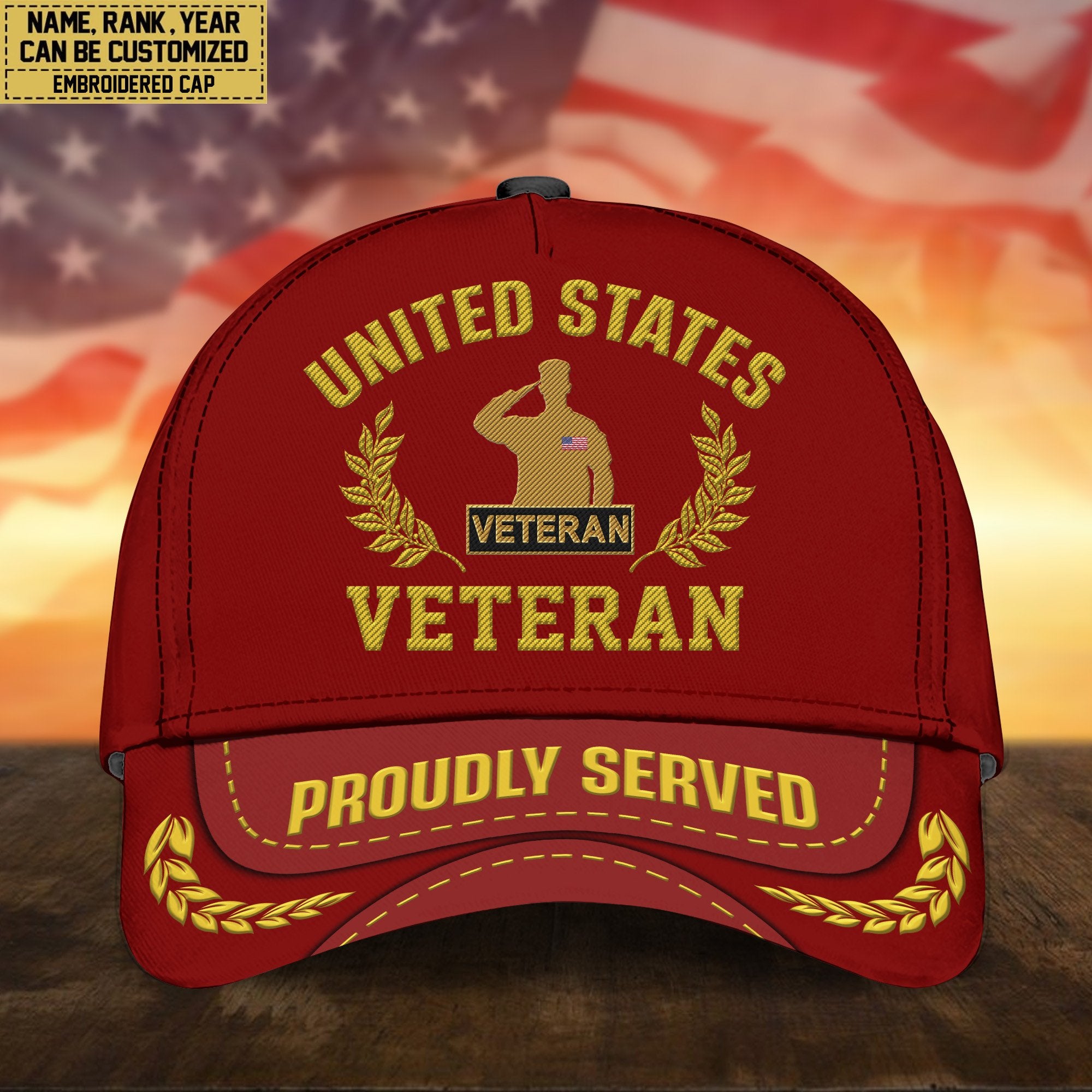 Premium Custom Name, Rank, US Veteran Embroidered Cap, Hat for US Veteran, Gifts for Father's Day, Veterans Day VPVC300407