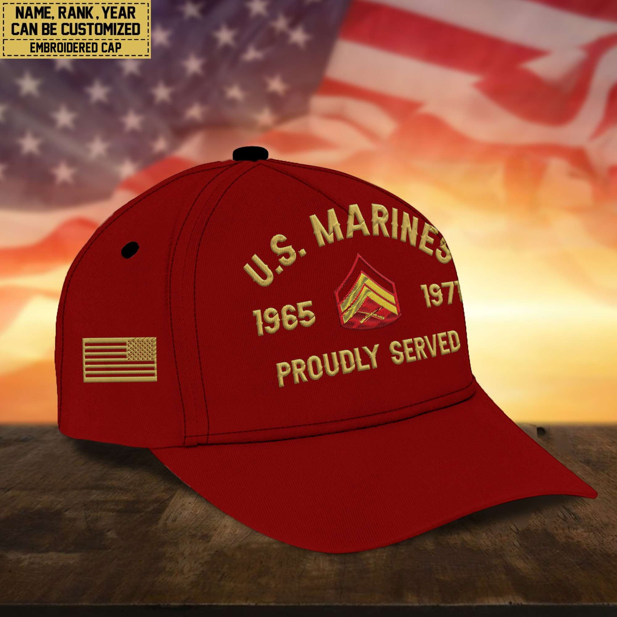 Premium Custom Name, Rank, USMC Embroidered Cap, Hat for Marine Veteran, Gifts for Father's Day, Veterans Day VPVC300503