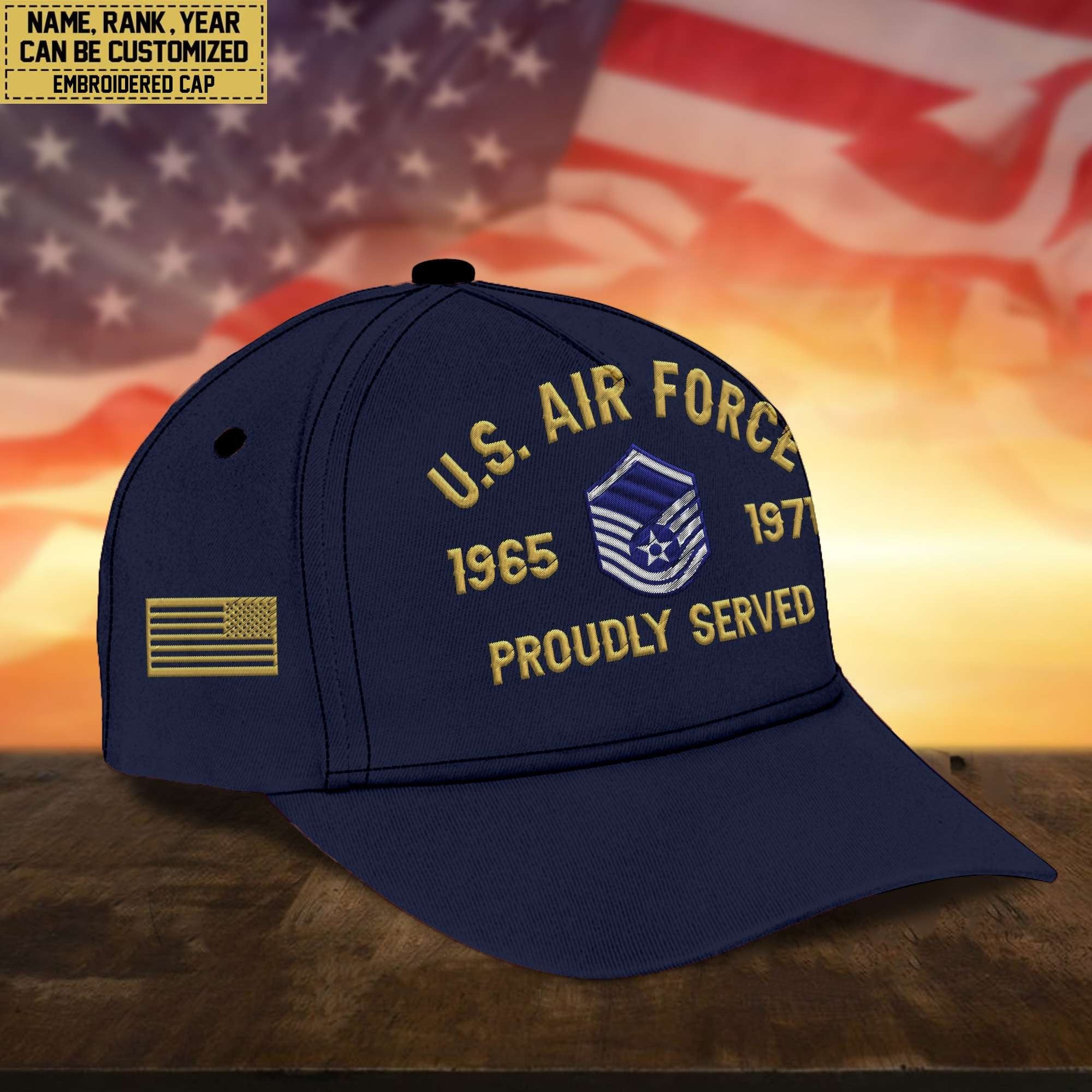 Premium Custom Name, Rank, USAF Embroidered Cap, Hat for Air Force Veteran, Gifts for Father's Day, Veterans Day VPVC300504