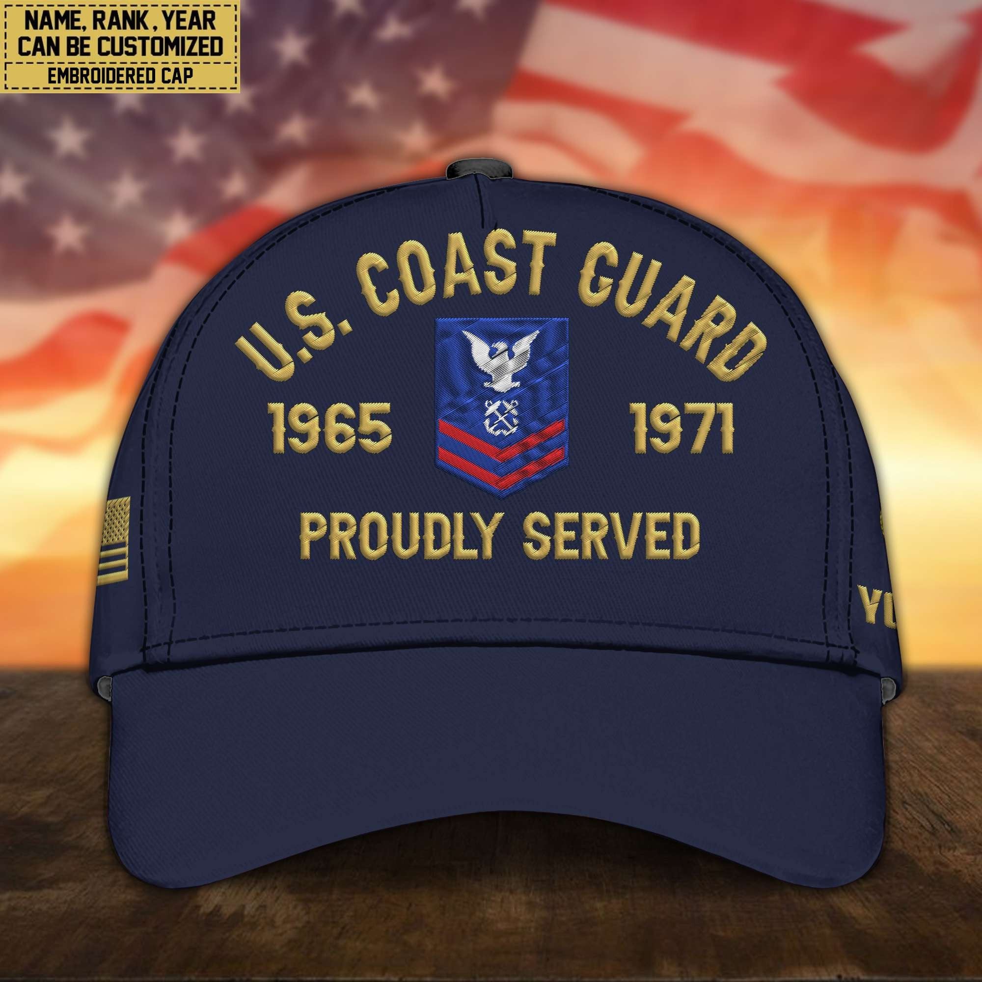 Premium Custom Name, Rank, USCG Embroidered Cap, Hat for Coast Guard Veteran, Gifts for Father's Day, Veterans Day VPVC300505