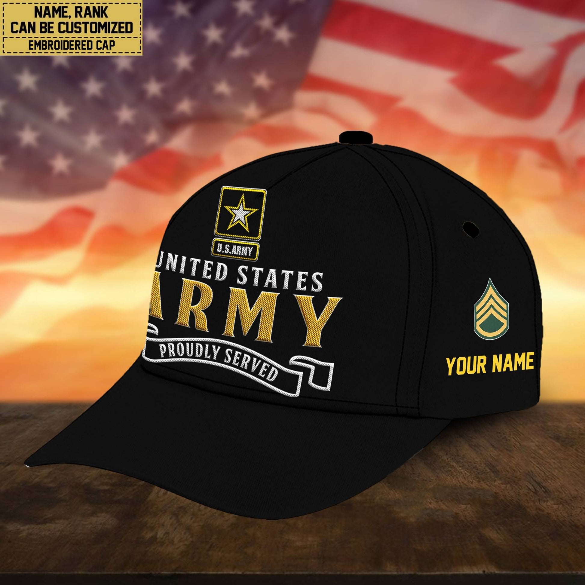 Premium Custom US Army Embroidered Cap, Hat for Army Veteran, Gifts for Dad, for Husband VPVC300201