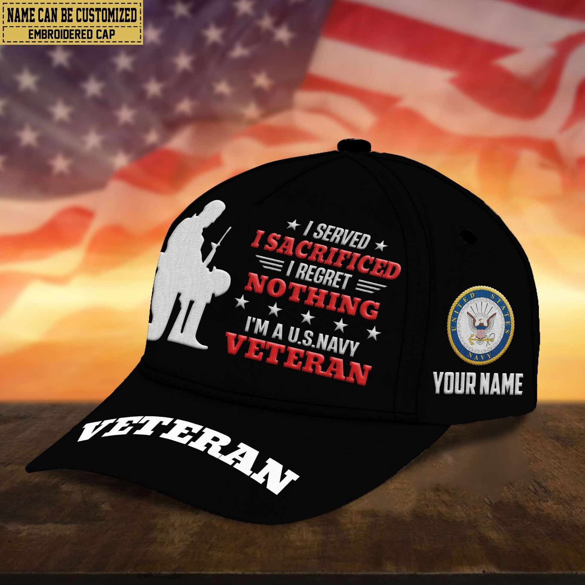 Premium Custom Name US Navy Embroidered Cap, Gifts for Navy Veteran, Gifts for Father's Day, Veterans Day VPVC300802