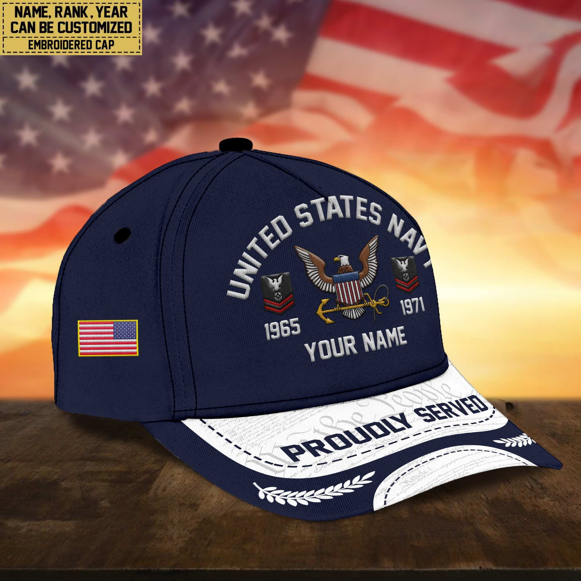 Premium Custom US Navy Embroidered Cap, Gifts for Navy Veteran, Gifts for Father's Day, Veterans Day VPVC300602