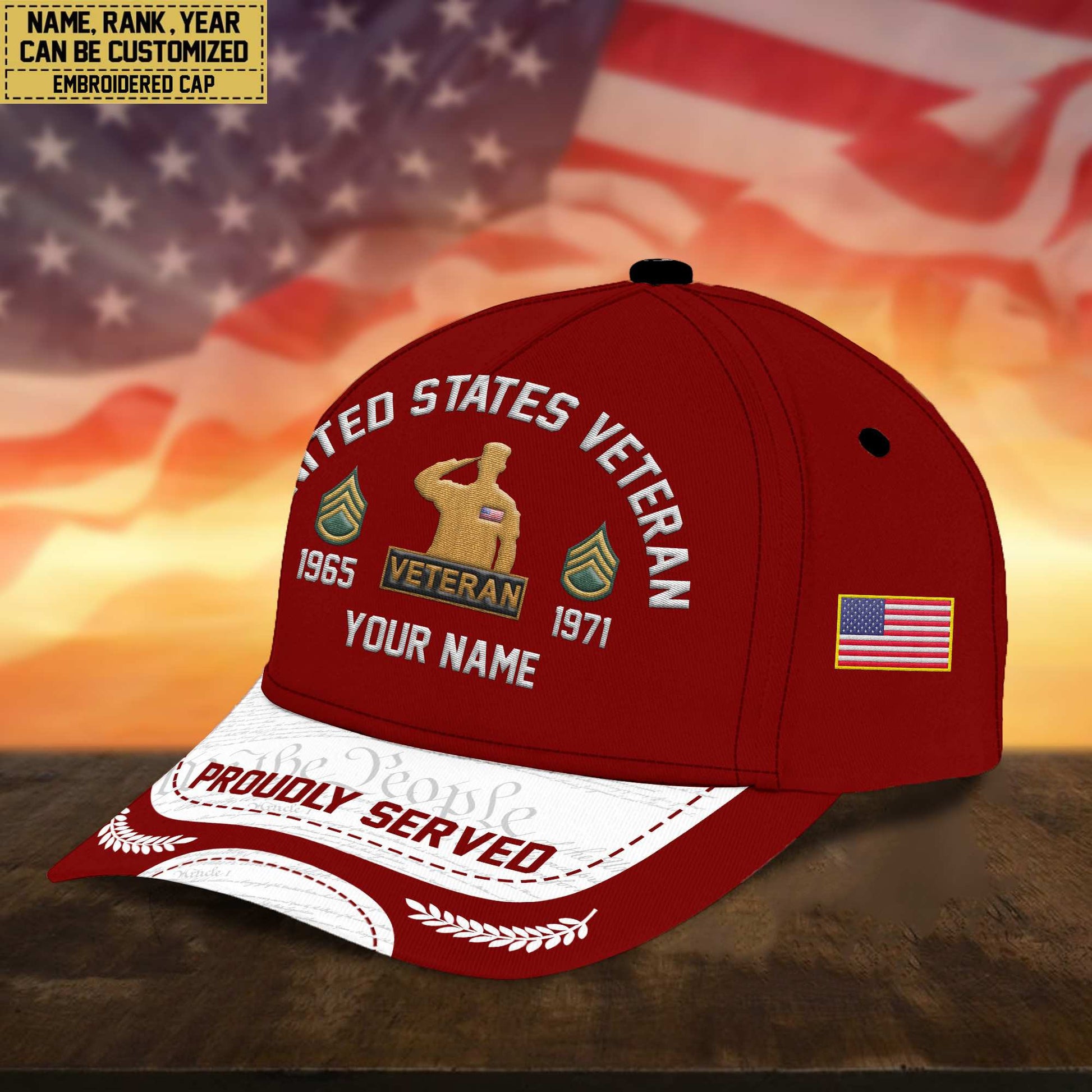 Premium Custom US Veteran Embroidered Cap, Gifts for US Veteran, Gifts for Father's Day, Veterans Day VPVC300607