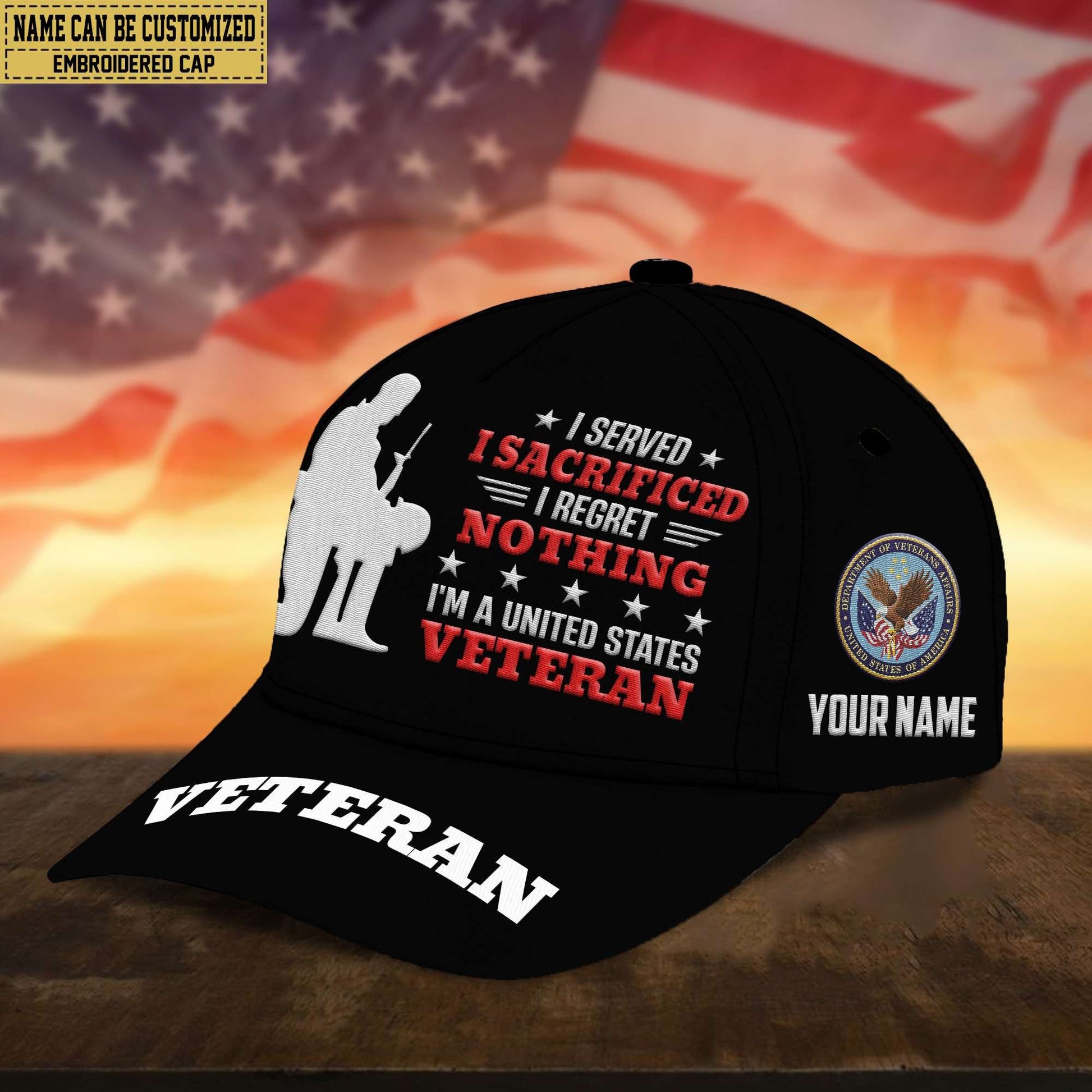 Premium Custom US Veteran Embroidered Cap, Gifts for US Veteran, Gifts for Father's Day, Veterans Day VPVC300807