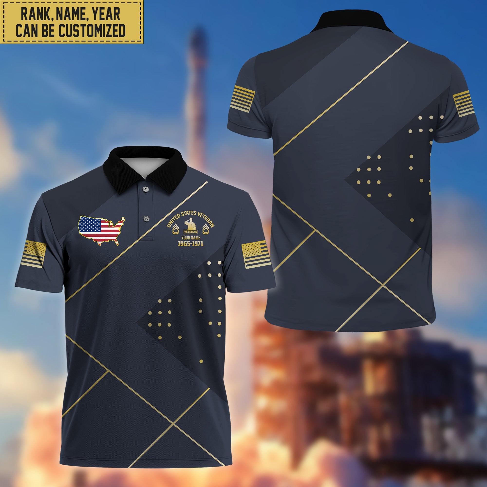 Premium Custom Name, Rank US Veteran Polo Shirt, Gifts for US Veteran VPVC202007