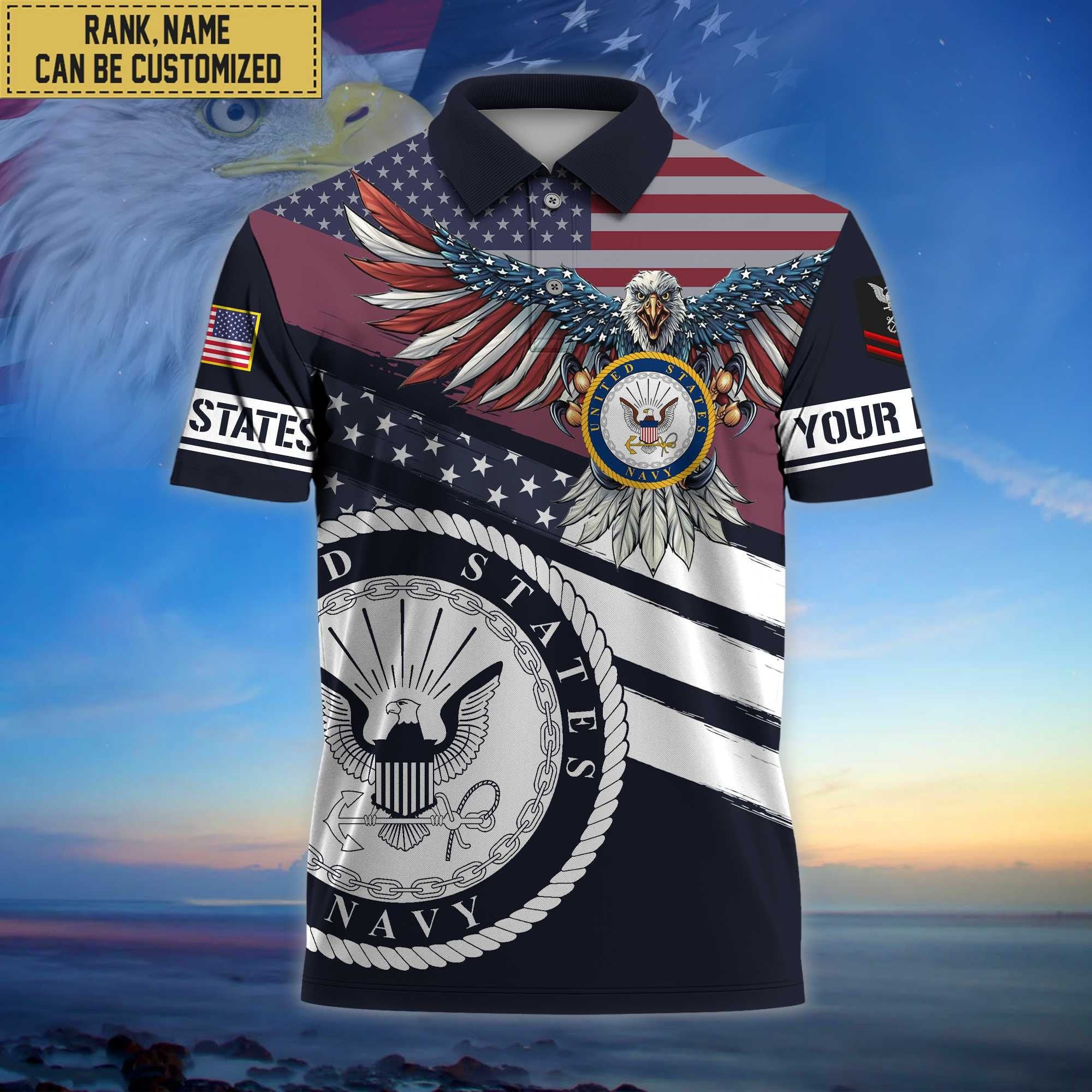 Premium Custom US Navy Polo Shirt, Gifts for Navy Veteran, Gifts For Dad, For Husband VPVC202102