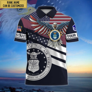 Premium Custom USAF Polo Shirt, Gifts for Air Force Veteran, Gifts For Dad, For Husband VPVC202104