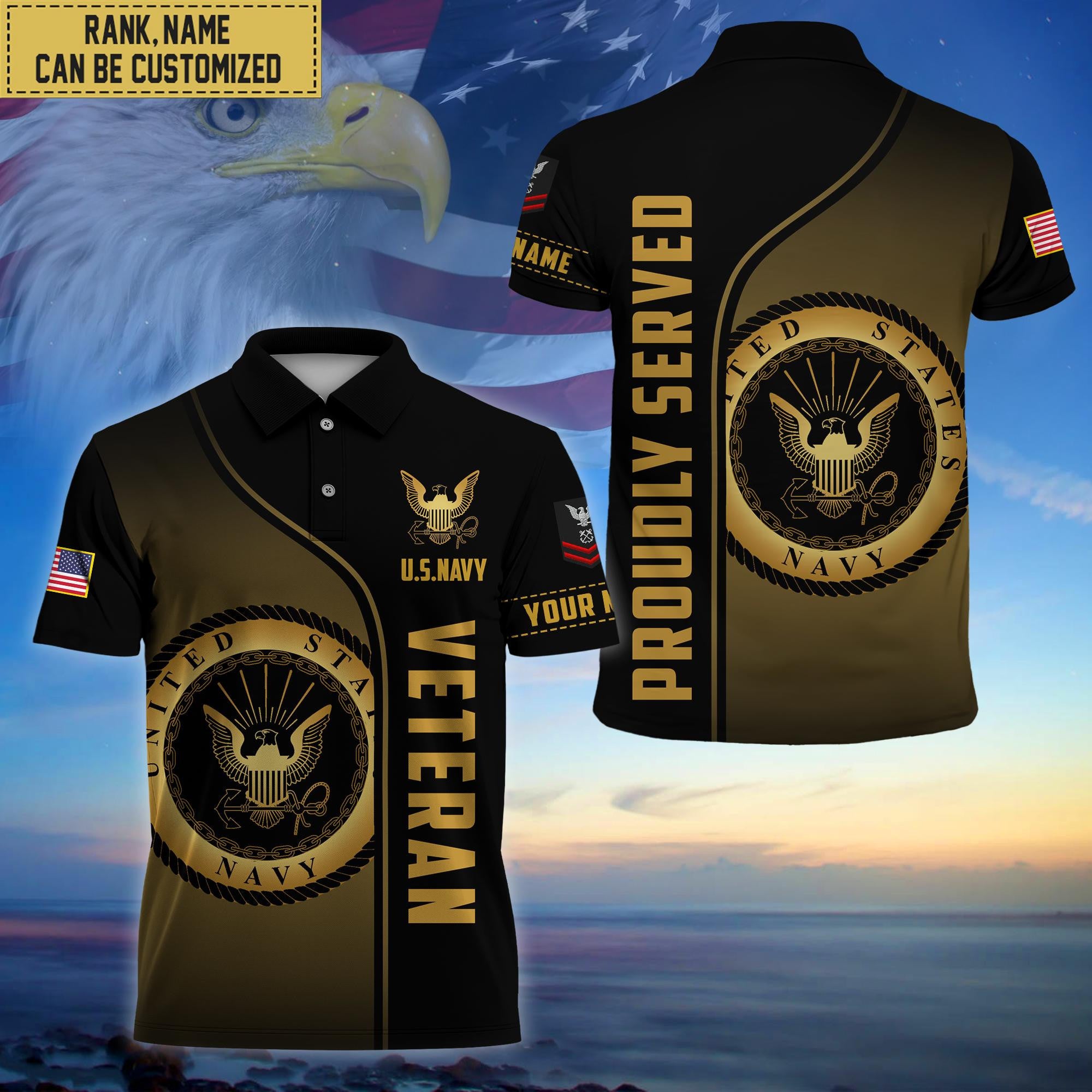 Premium Custom US Navy Polo Shirt, Gifts for Navy Veteran, Gifts For Dad, For Husband VPVC202202