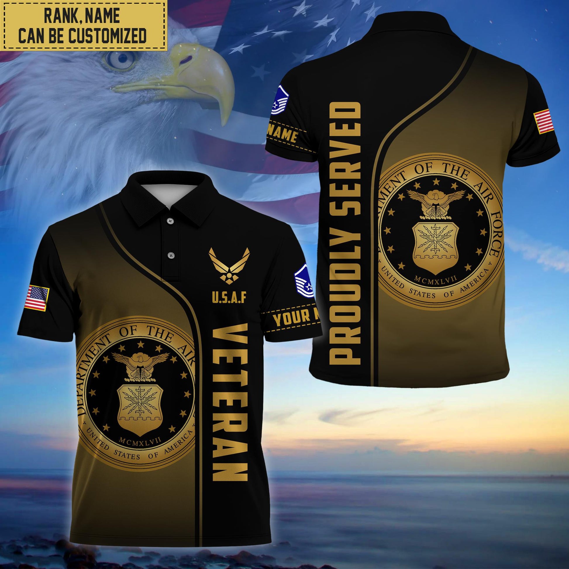Premium Custom USAF Polo Shirt, Gifts for Air Foce Veteran, Gifts For Dad, For Husband VPVC202204
