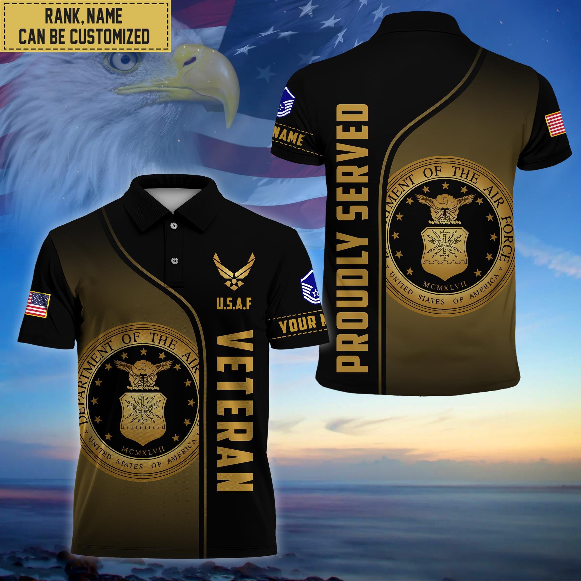 Premium Custom USAF Polo Shirt, Gifts for Air Foce Veteran, Gifts For Dad, For Husband VPVC202204