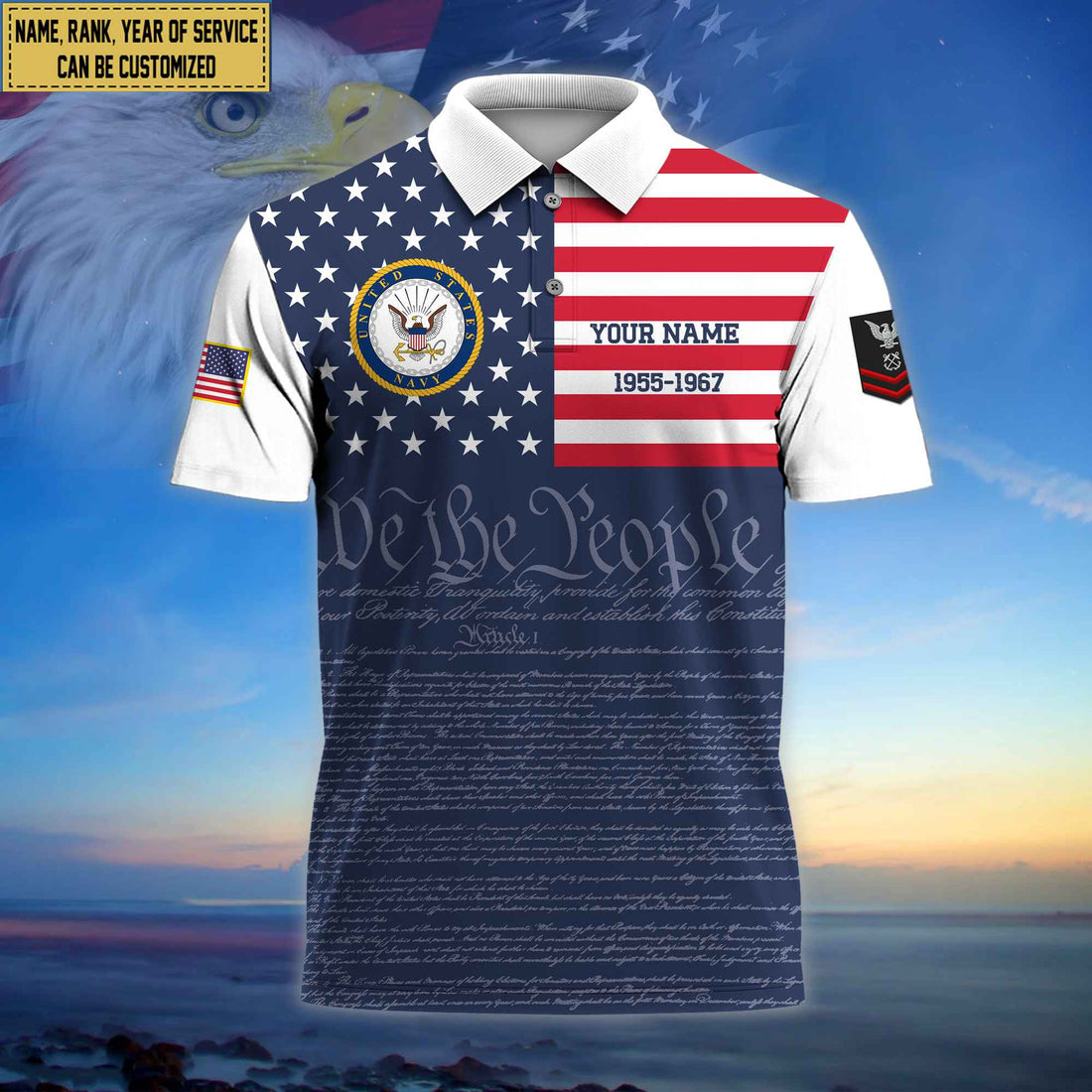 Premium Custom Name, Rank US Navy Polo Shirt, Gifts for Navy Veteran VPVC202302
