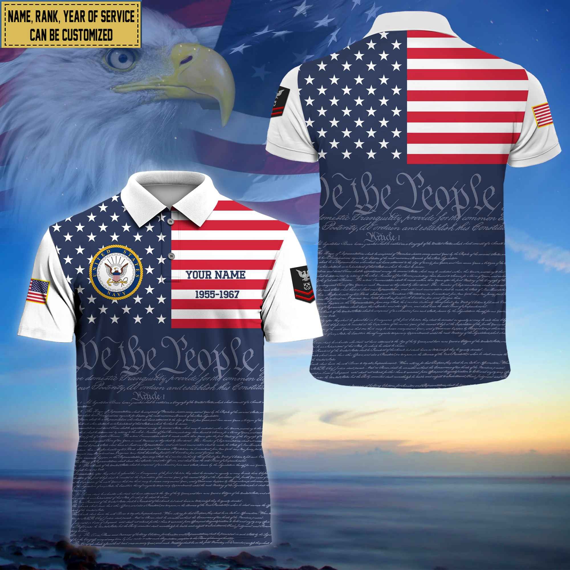 Premium Custom Name, Rank US Navy Polo Shirt, Gifts for Navy Veteran VPVC202302