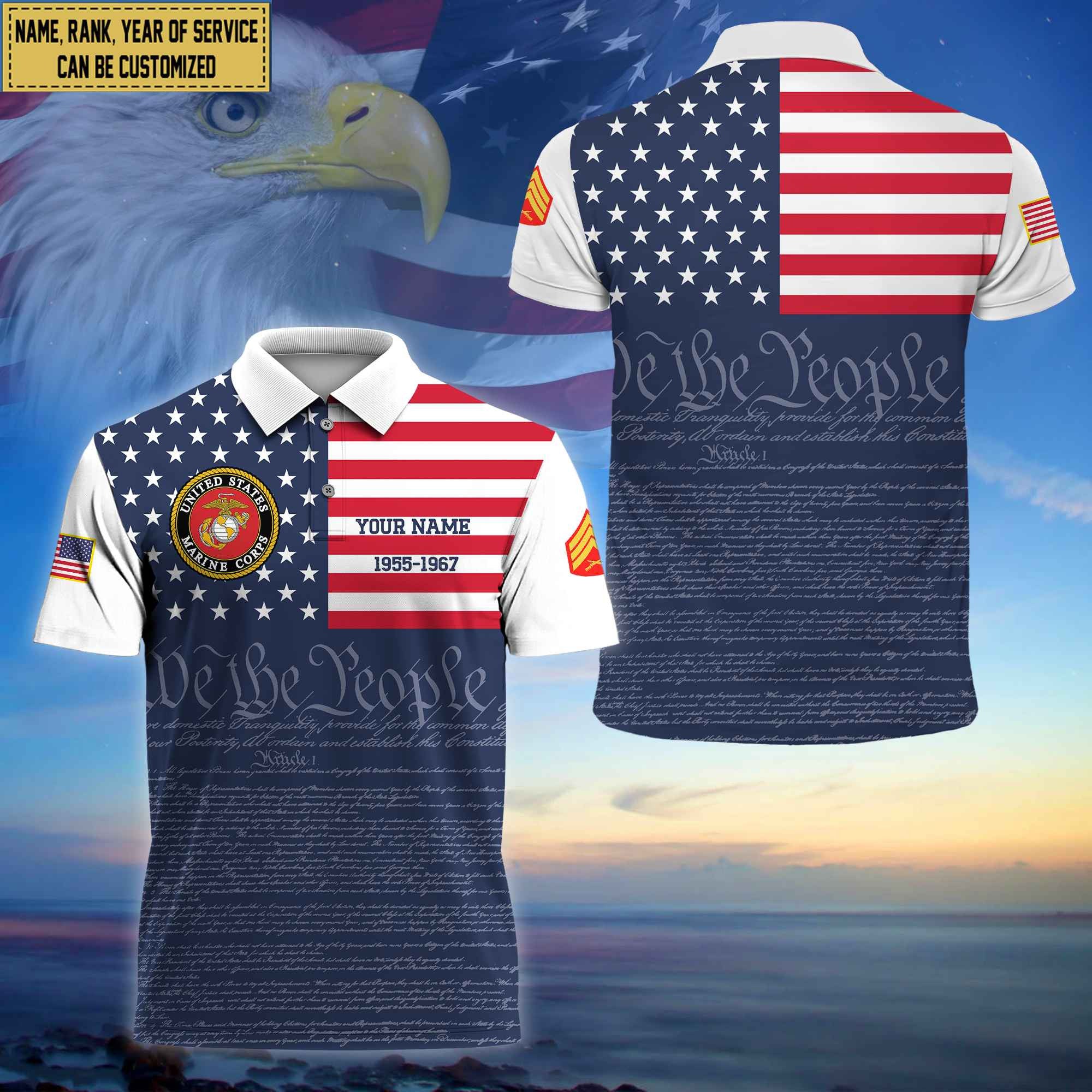 Premium Custom Name, Rank USMC Polo Shirt, Gifts for Marine Veteran VPVC202303