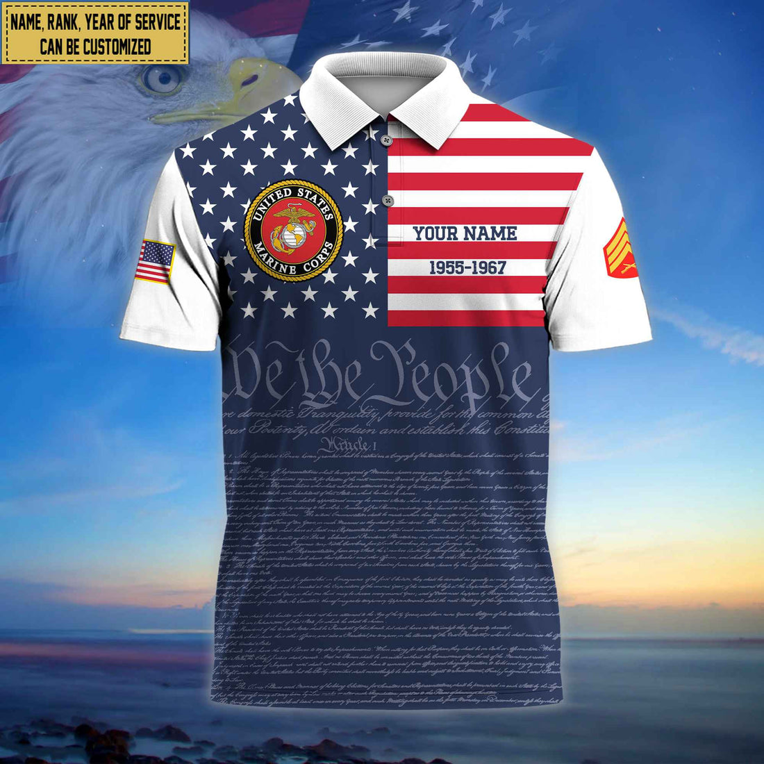 Premium Custom Name, Rank USMC Polo Shirt, Gifts for Marine Veteran VPVC202303