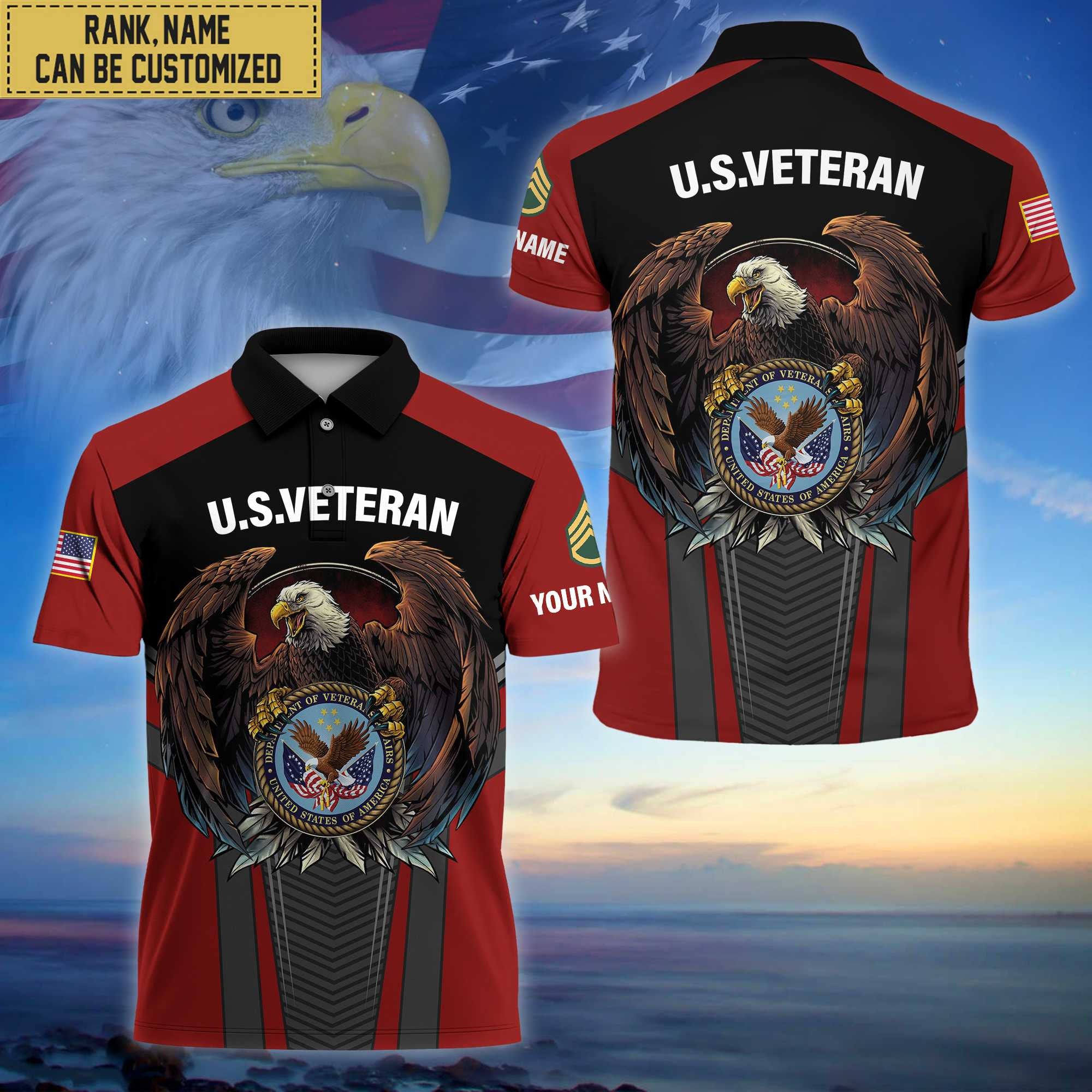 Premium Custom Name, Rank US Veteran Polo Shirt, Gifts for US Veteran VPVC202507