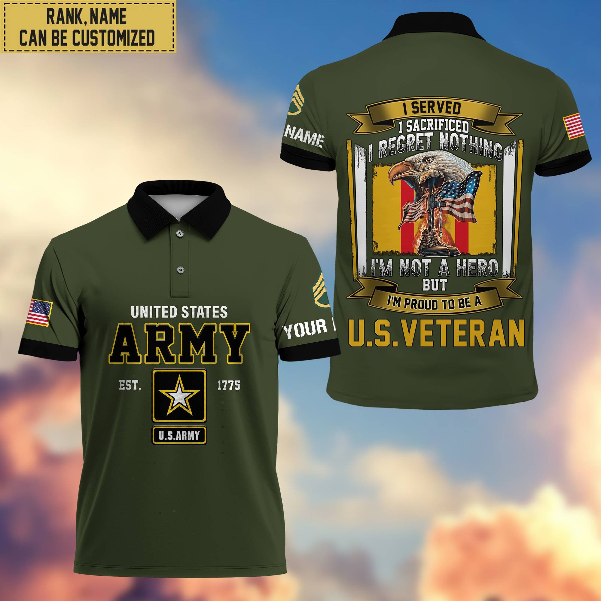 Premium Custom US Army Polo Shirt, Gifts For Veterans Day, Father's Day, Gifts for Army Veteran VPVC202801