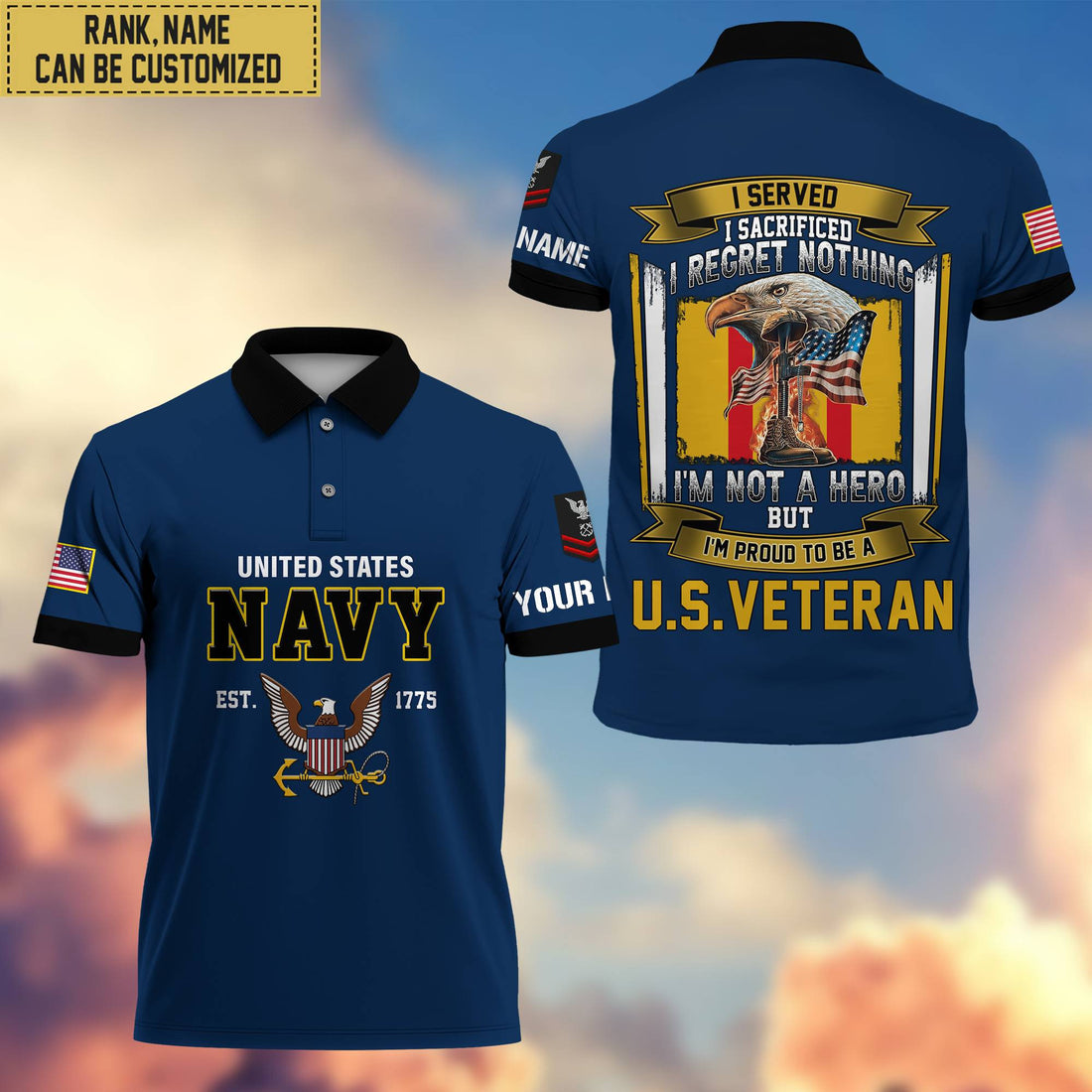 Premium Custom US Navy Polo Shirt, Gifts For Veterans Day, Father's Day, Gifts for Navy Veteran VPVC202802