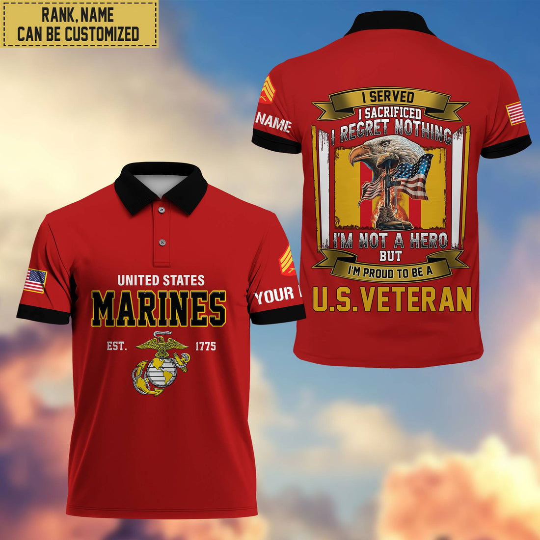 Premium Custom USMC Polo Shirt, Gifts For Veterans Day, Father's Day, Gifts for Marine Veteran VPVC202803