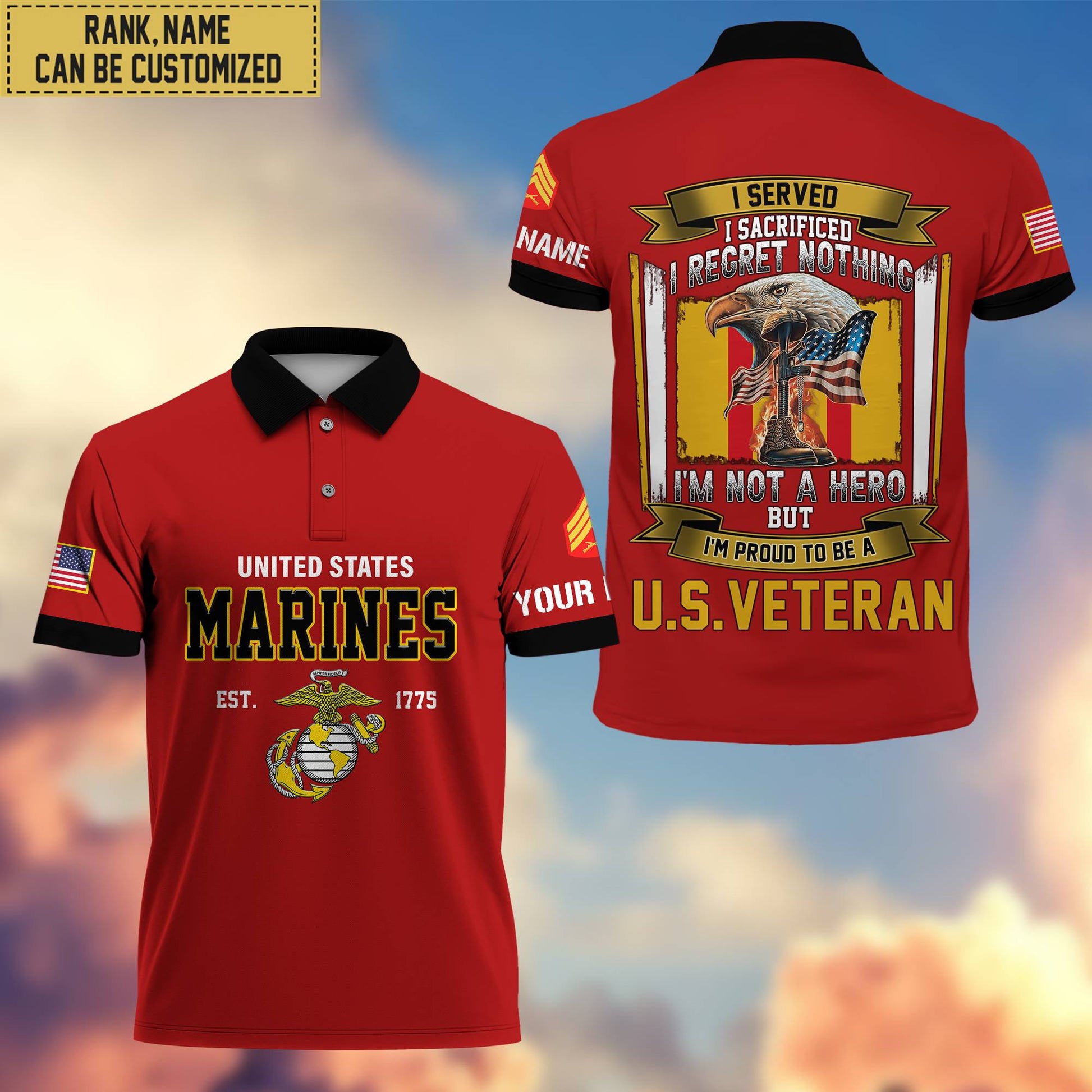 Premium Custom USMC Polo Shirt, Gifts For Veterans Day, Father's Day, Gifts for Marine Veteran VPVC202803