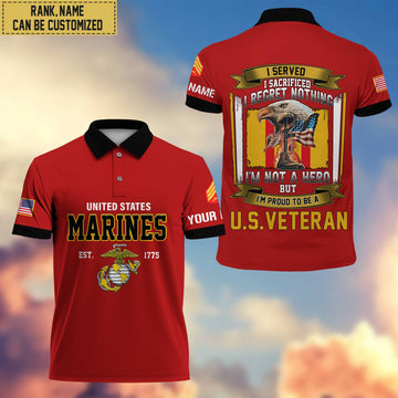 Premium Custom USMC Polo Shirt, Gifts For Veterans Day, Father's Day, Gifts for Marine Veteran VPVC202803