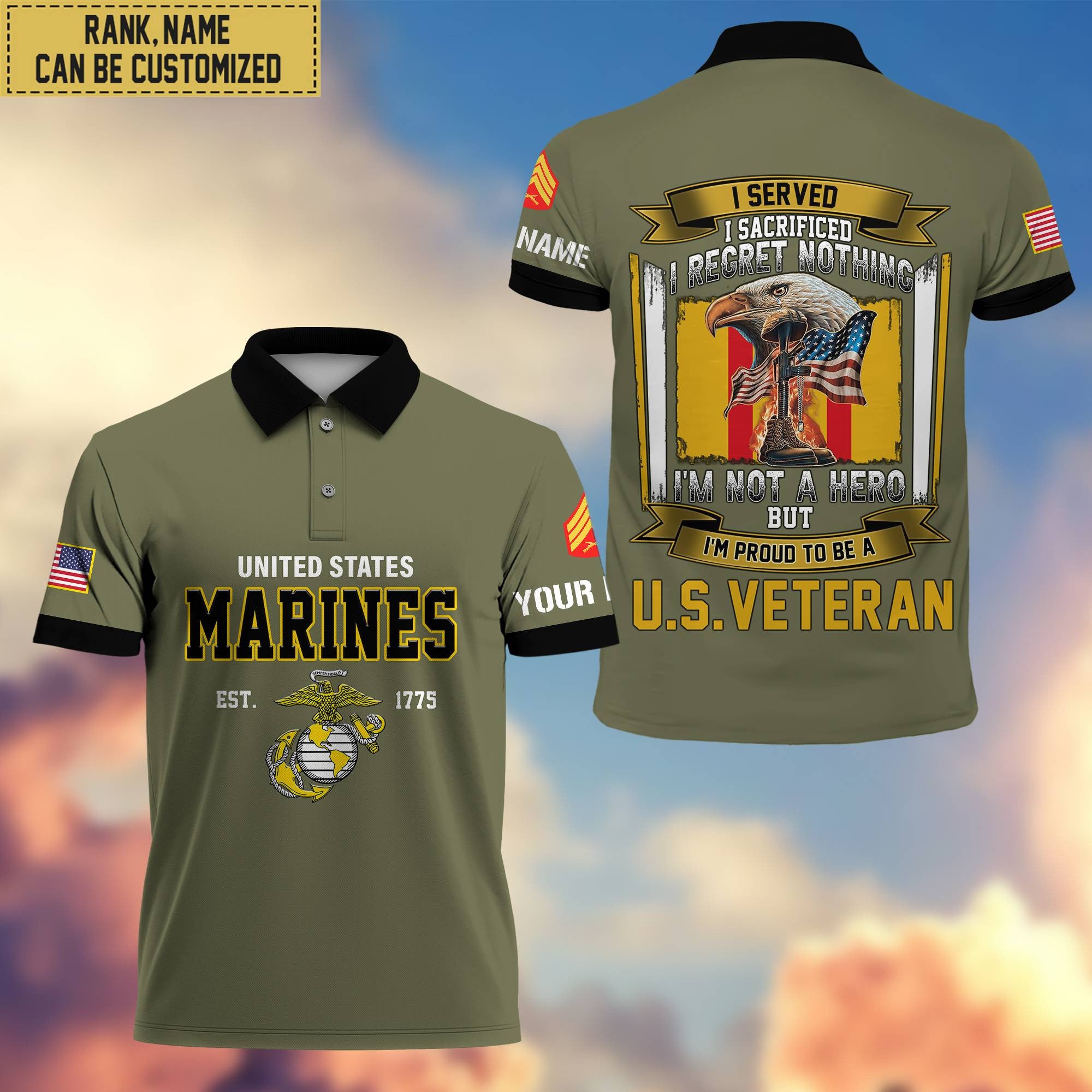 Premium Custom USMC Polo Shirt, Gifts For Veterans Day, Father's Day, Gifts for Marine Veteran VPVC202803