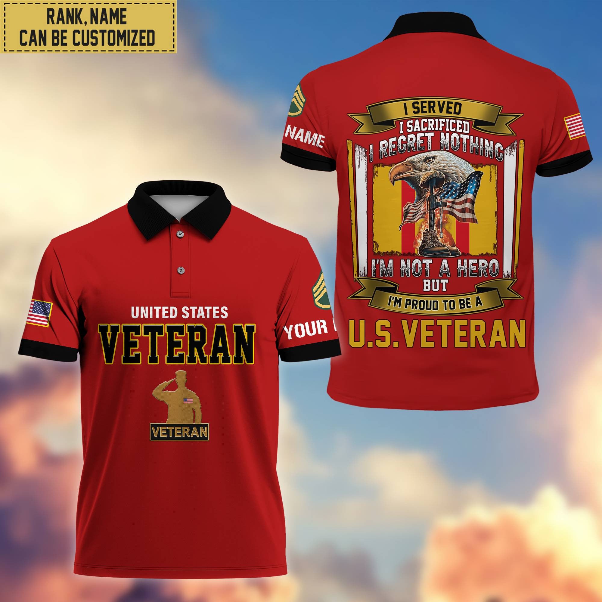 Premium Custom US Veteran Polo Shirt, Gifts For Veterans Day, Father's Day, Gifts for US Veteran VPVC202807