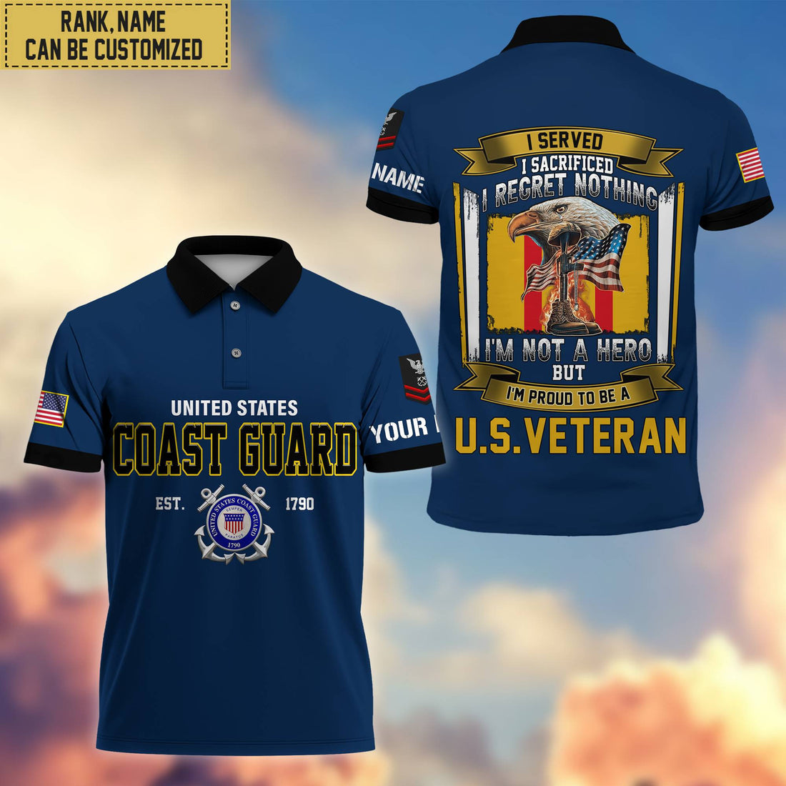 Premium Custom USCG Polo Shirt, Gifts For Veterans Day, Father's Day, Gifts for Coast Guard Veteran VPVC202805