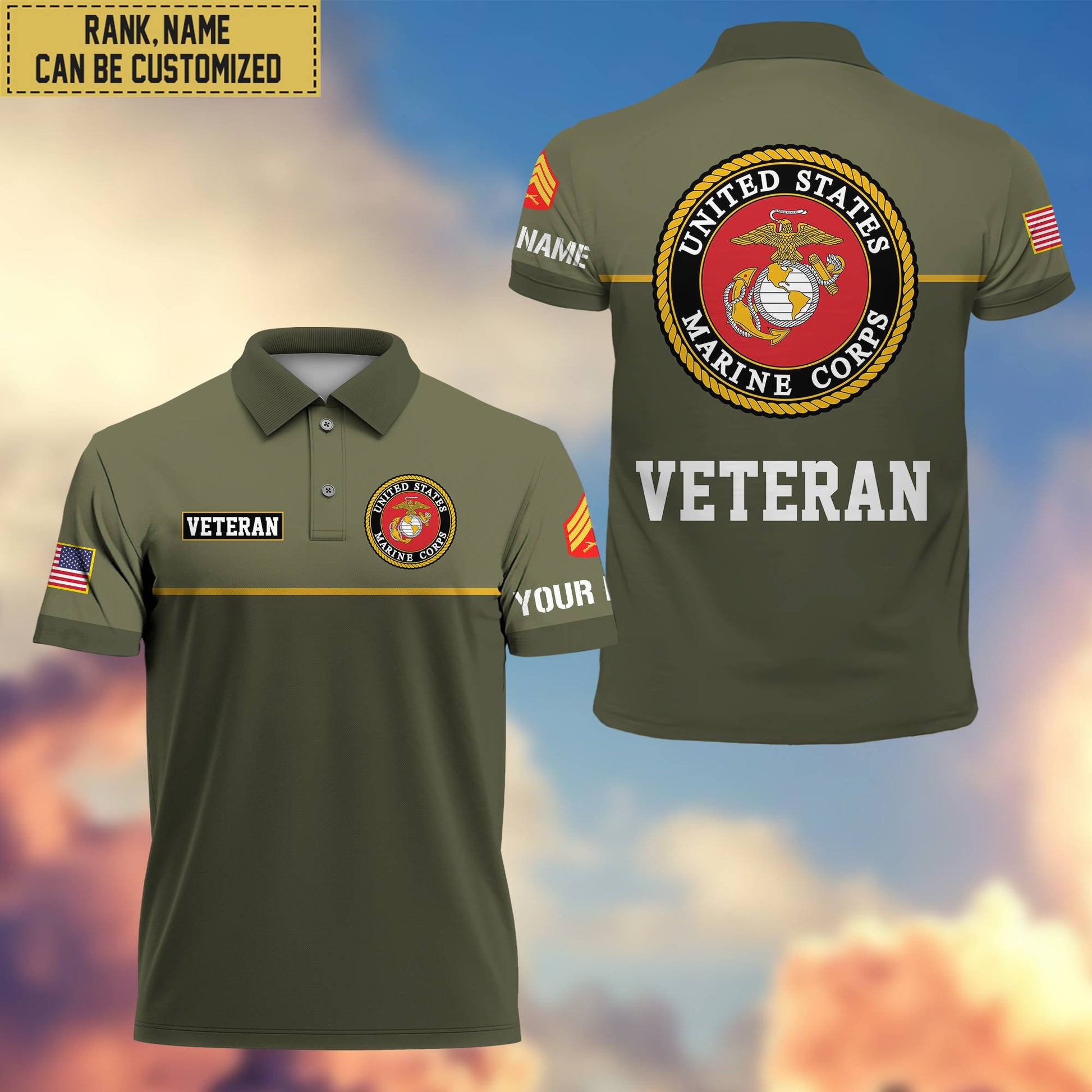 Premium Custom USMC Polo Shirt, Gifts For Veterans Day, Father's Day, Gifts for Marine Veteran VPVC202903