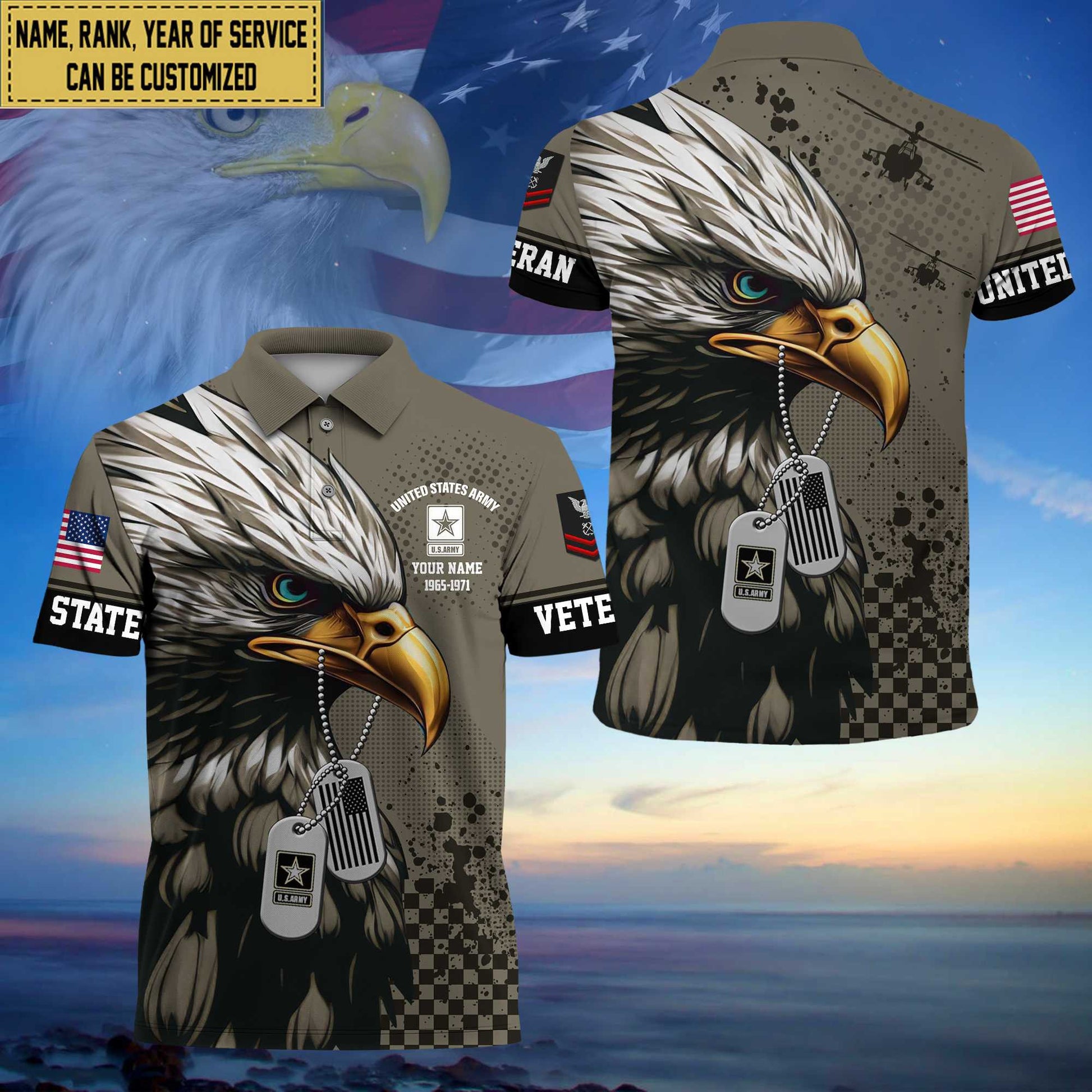Premium Custom US Army Polo Shirt, Gifts For Dad, For Husband Army Veteran VPVC203001