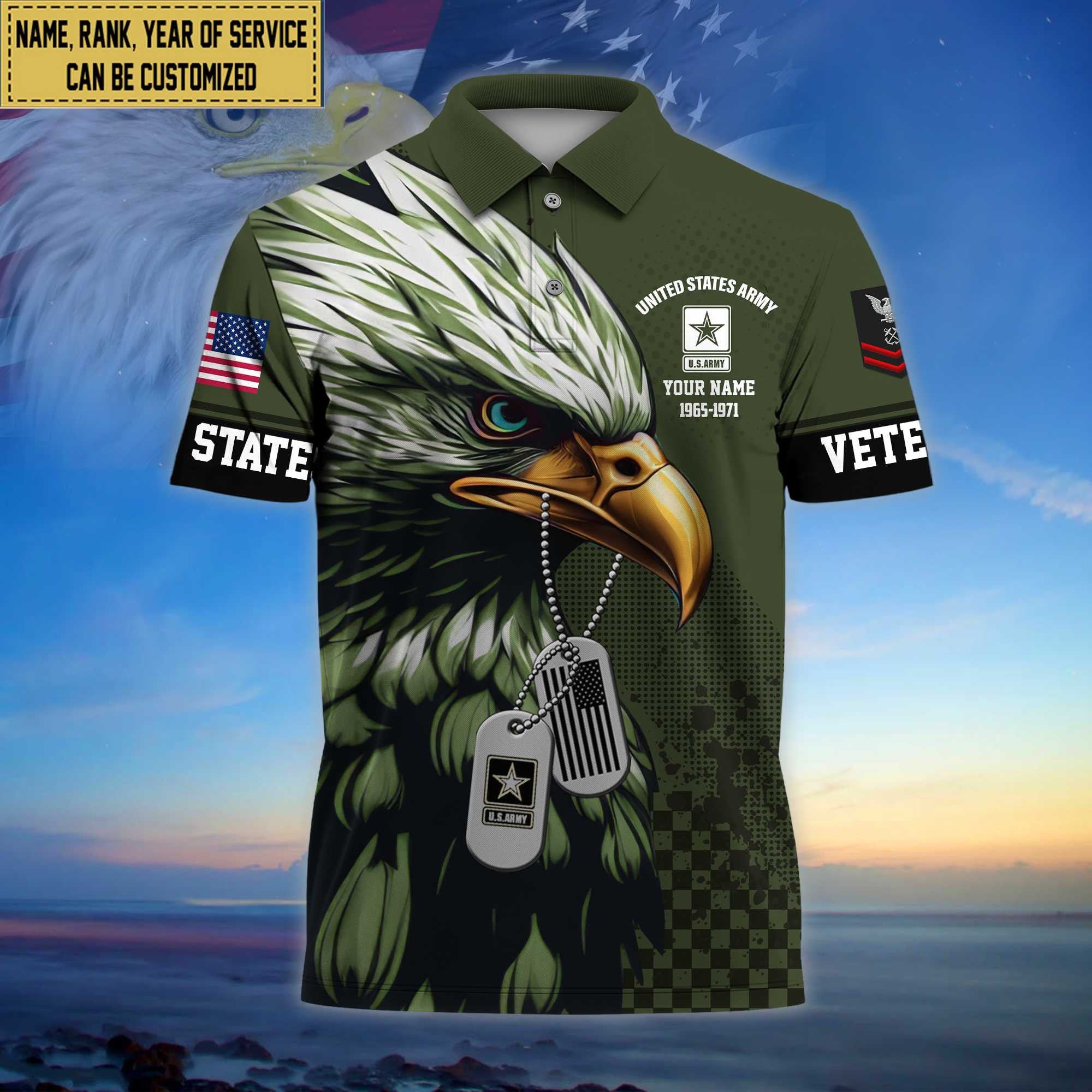 Premium Custom US Army Polo Shirt, Gifts For Dad, For Husband Army Veteran VPVC203001