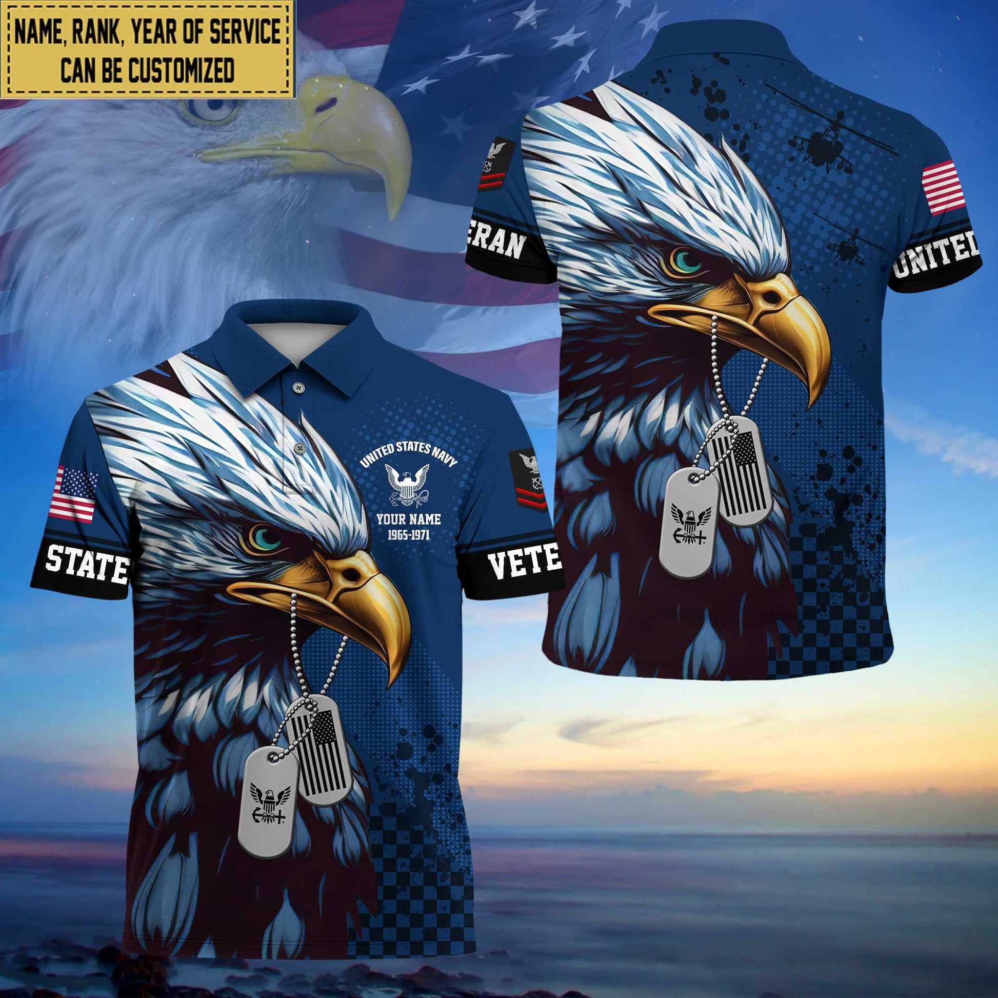 Premium Custom US Navy Polo Shirt, Gifts For Dad, For Husband Navy Veteran VPVC203002