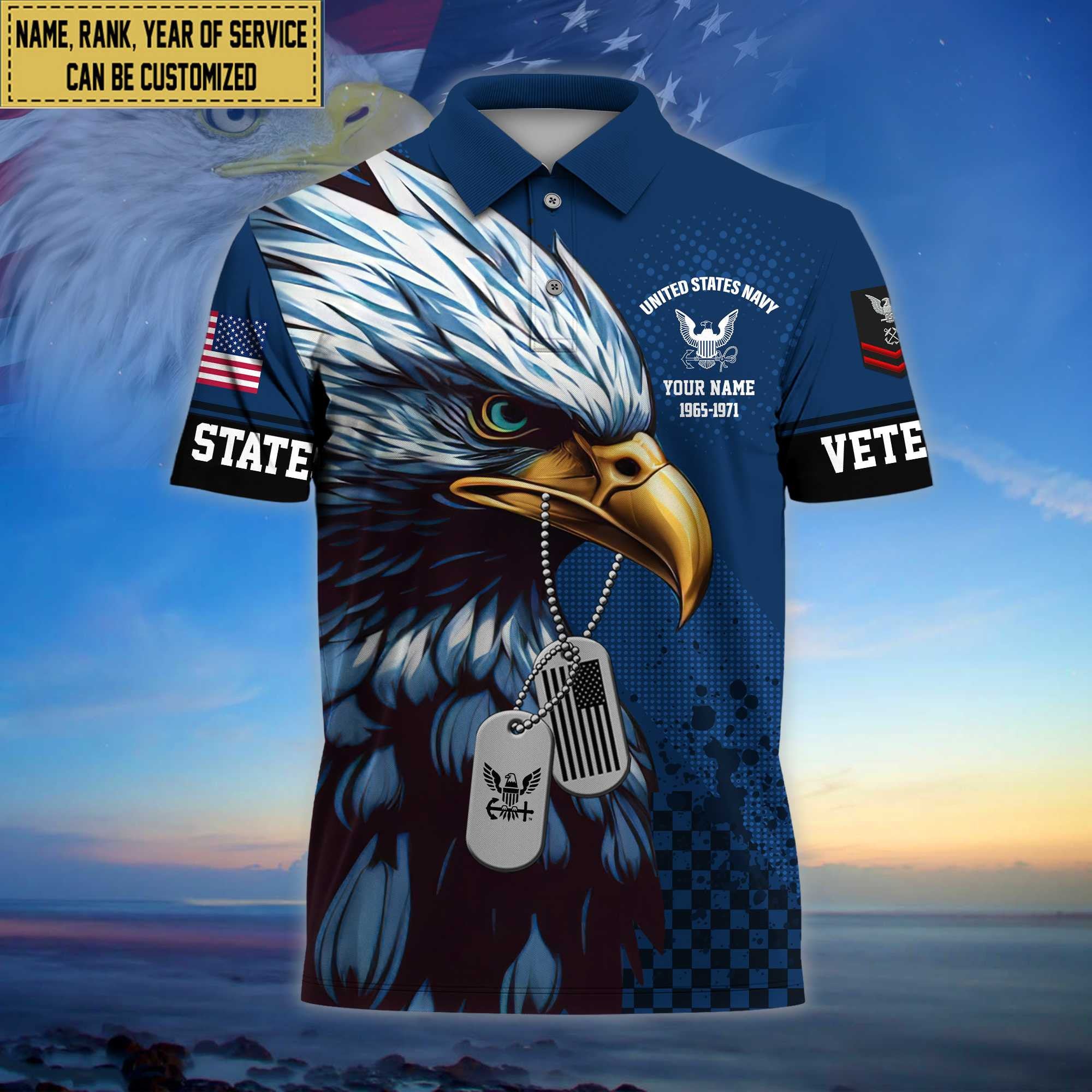 Premium Custom US Navy Polo Shirt, Gifts For Dad, For Husband Navy Veteran VPVC203002