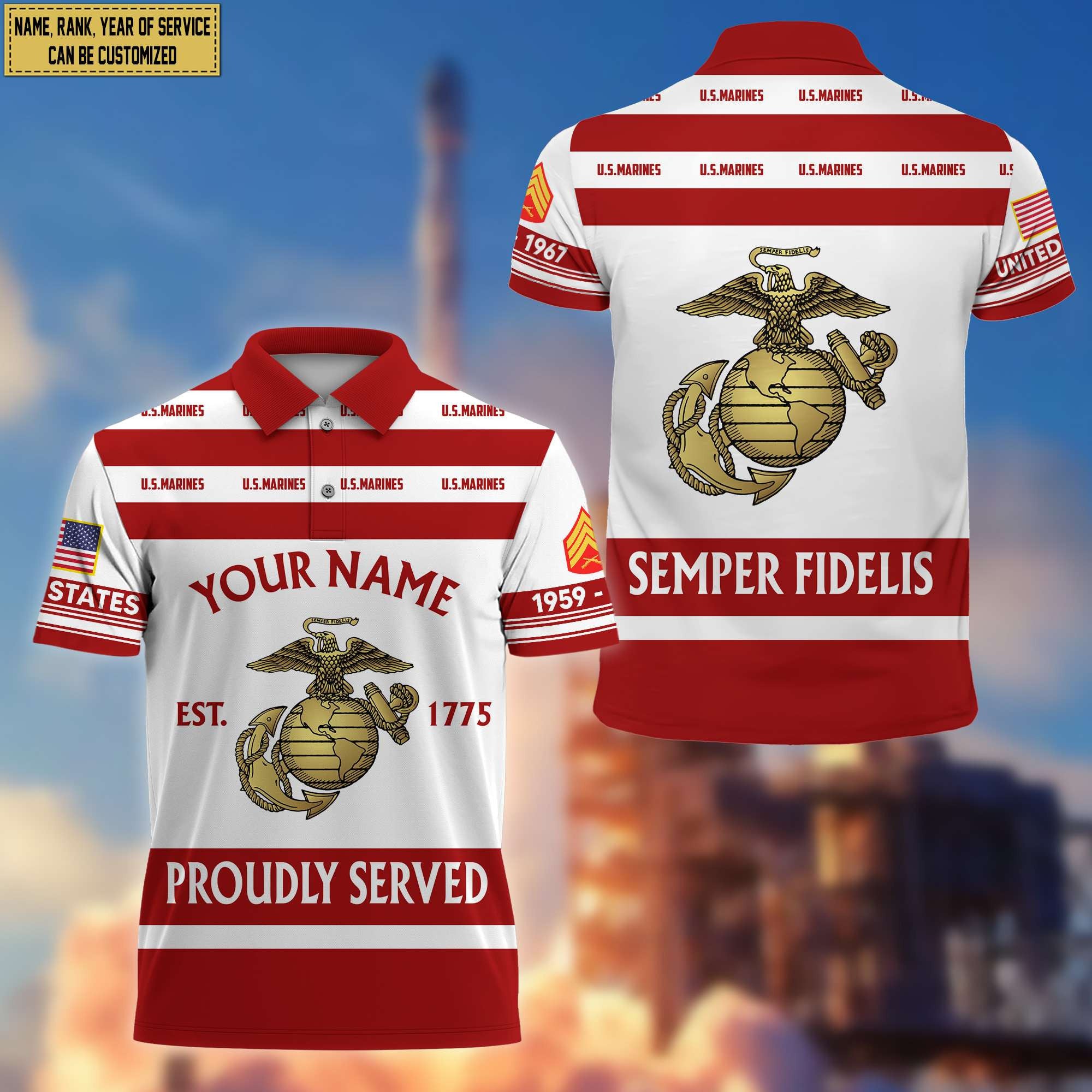 Premium Custom Name, Rank USMC Polo Shirt, Gifts for Marine Veteran, Gifts for Veterans Day, Father's Day VPVC203203