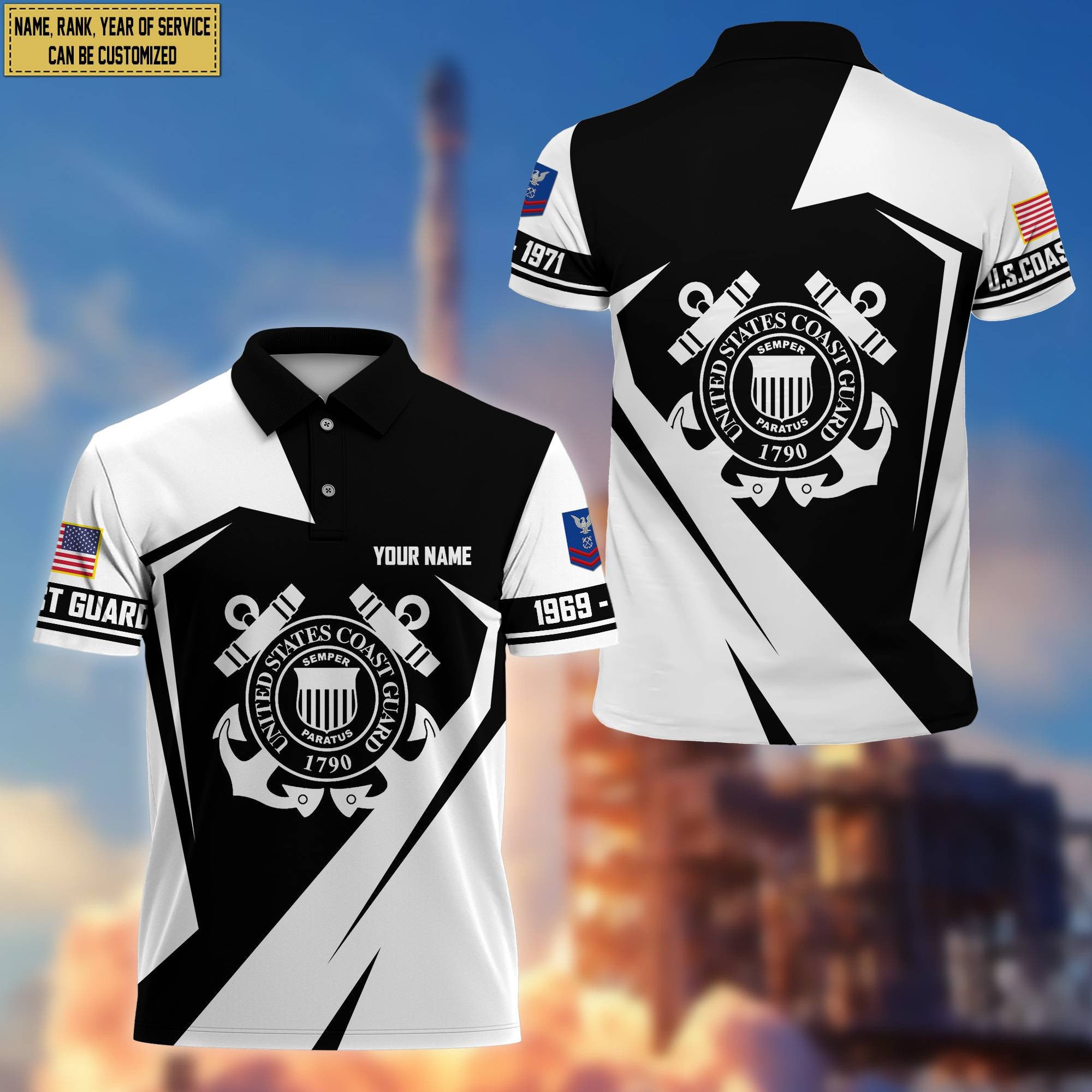 Premium Custom Name, Rank USCG Polo Shirt, Gifts for Coast Guard Veteran, Gifts for Veterans Day, Father's Day VPVC203305