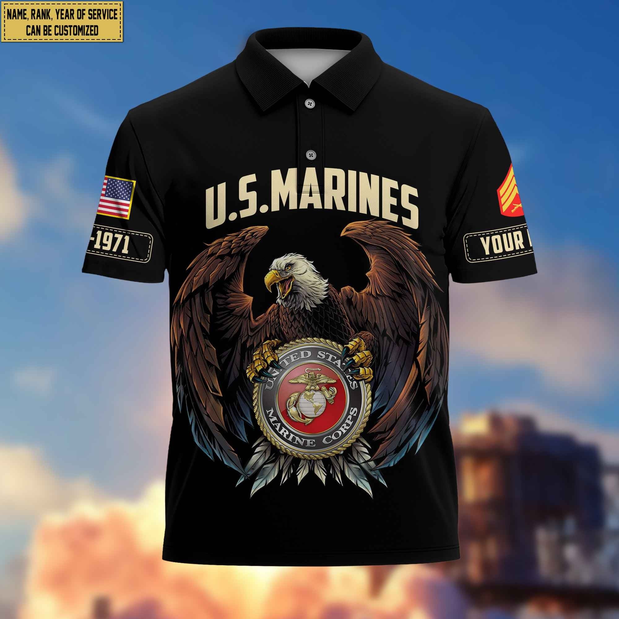 Premium Custom USMC Polo Shirt, Gifts For Veterans Day, Father's Day, Gifts for Marine Veteran VPVC203503