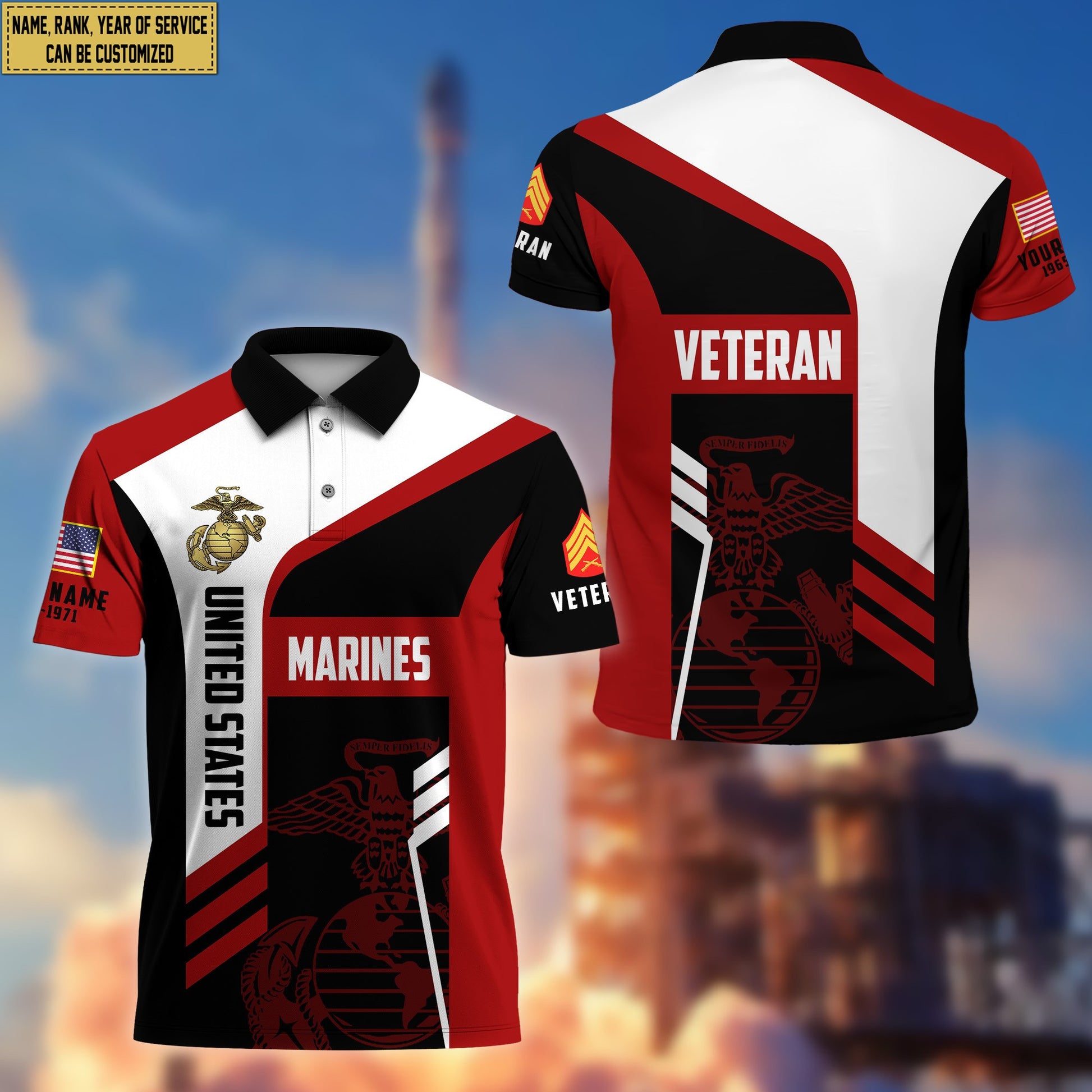 Unique Custom USMC Polo Shirt, Custom Name, Rank, Gifts for Marine Veteran, Veterans Day, Father's Day VPVC203903