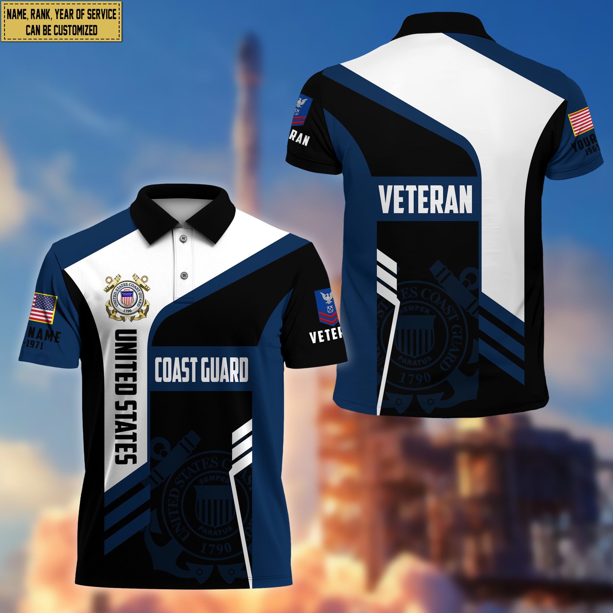 Unique Custom USCG Polo Shirt, Custom Name, Rank, Gifts for Coast Guard Veteran, Veterans Day, Father's Day VPVC203905