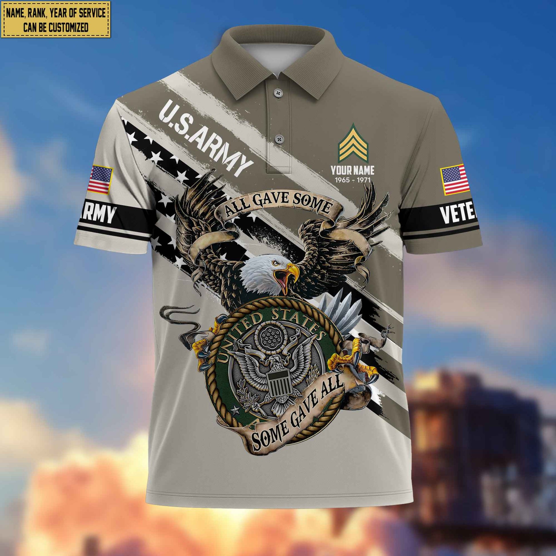 Premium US Army Veteran Polo Shirt, Custom Name, Rank Gifts For Army Veteran VPVC204001