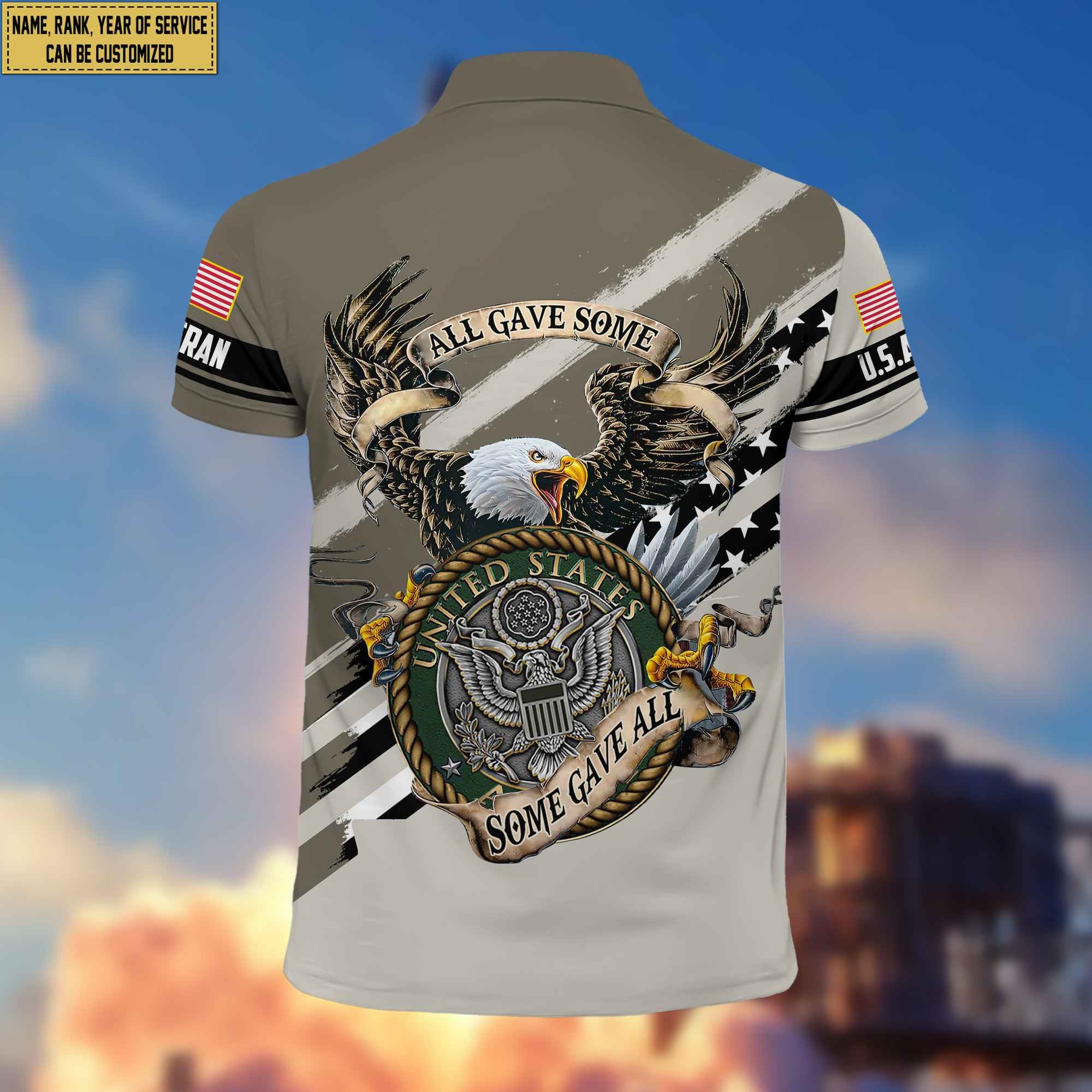 Premium US Army Veteran Polo Shirt, Custom Name, Rank Gifts For Army Veteran VPVC204001