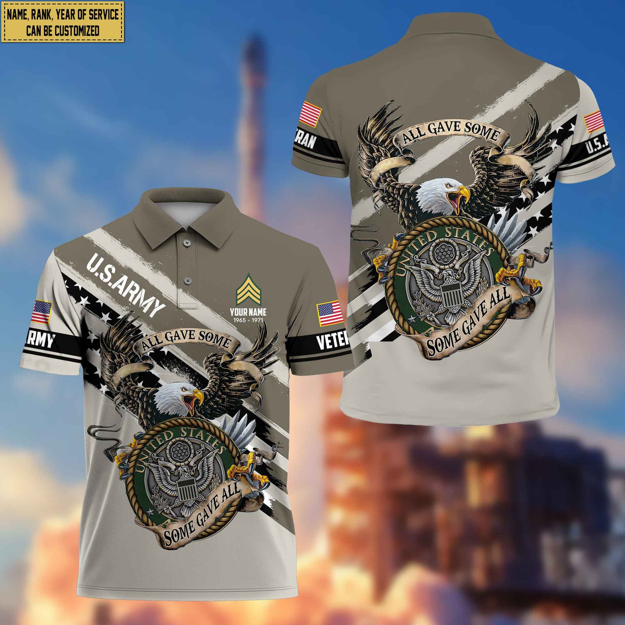 Premium US Army Veteran Polo Shirt, Custom Name, Rank Gifts For Army Veteran VPVC204001