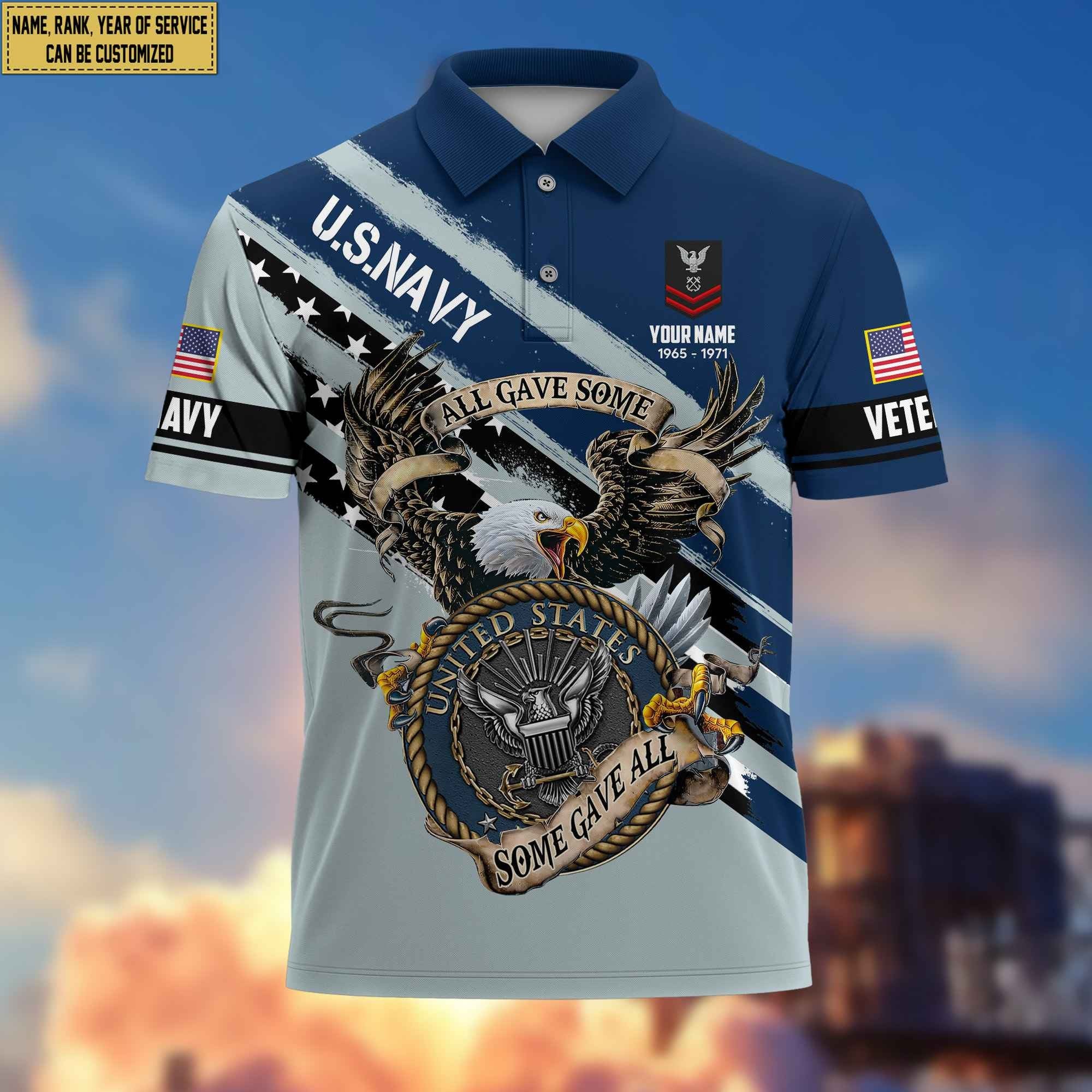 Premium US Navy Veteran Polo Shirt, Custom Name, Rank Gifts For Navy Veteran VPVC204002