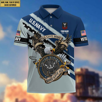 Premium US Navy Veteran Polo Shirt, Custom Name, Rank Gifts For Navy Veteran VPVC204002