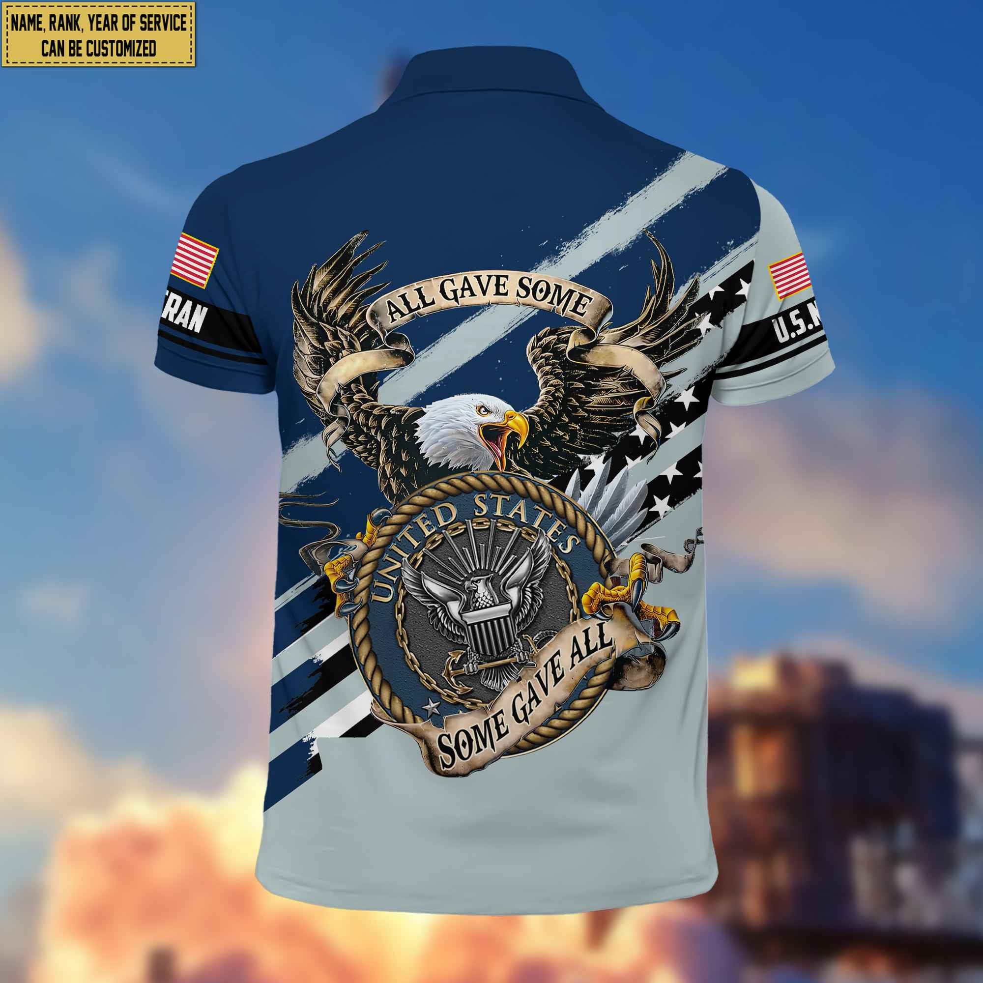 Premium US Navy Veteran Polo Shirt, Custom Name, Rank Gifts For Navy Veteran VPVC204002